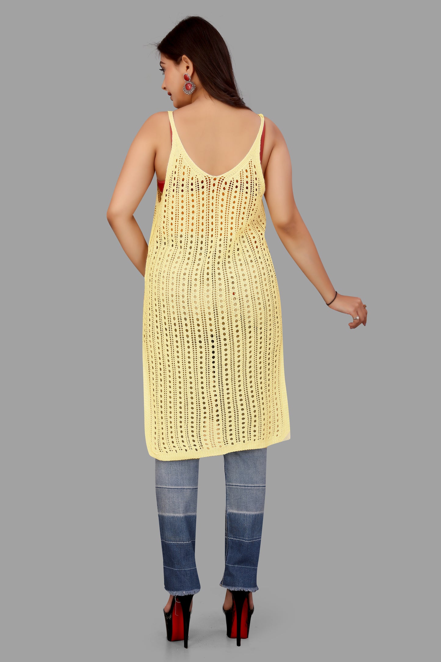 Boho Crochet Knit Sleeveless Tunic Top