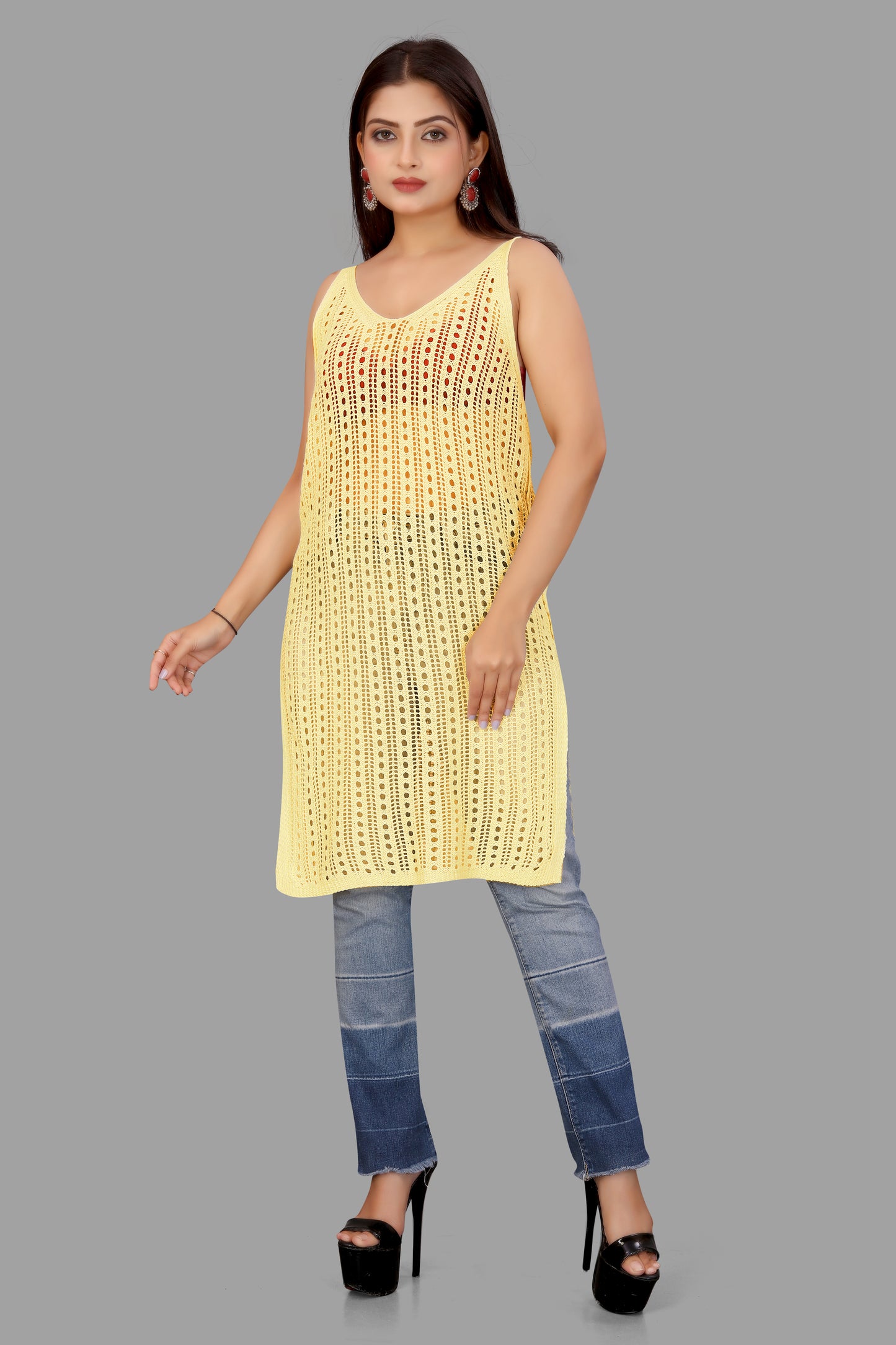 Boho Crochet Knit Sleeveless Tunic Top