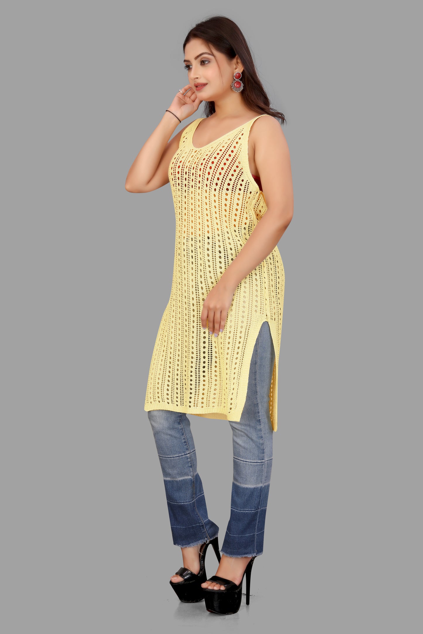 Boho Crochet Knit Sleeveless Tunic Top