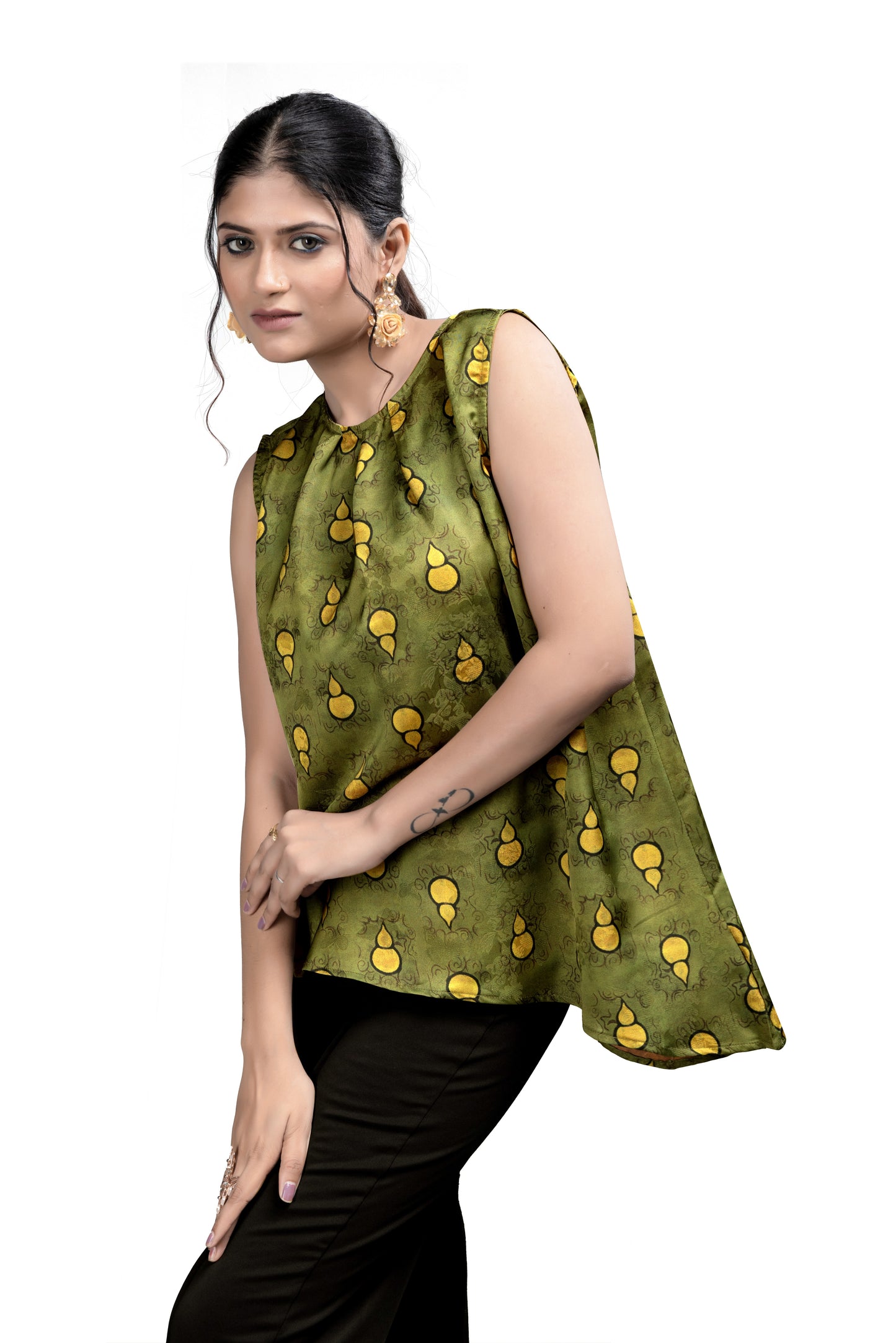 Soft Satin Digital Print Coloured Women Top