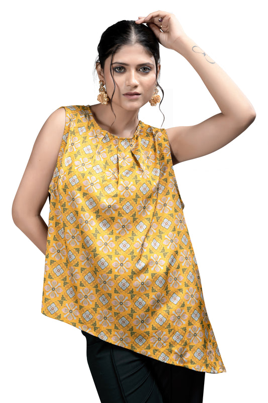 Soft Satin Digital Print Coloured Women Top
