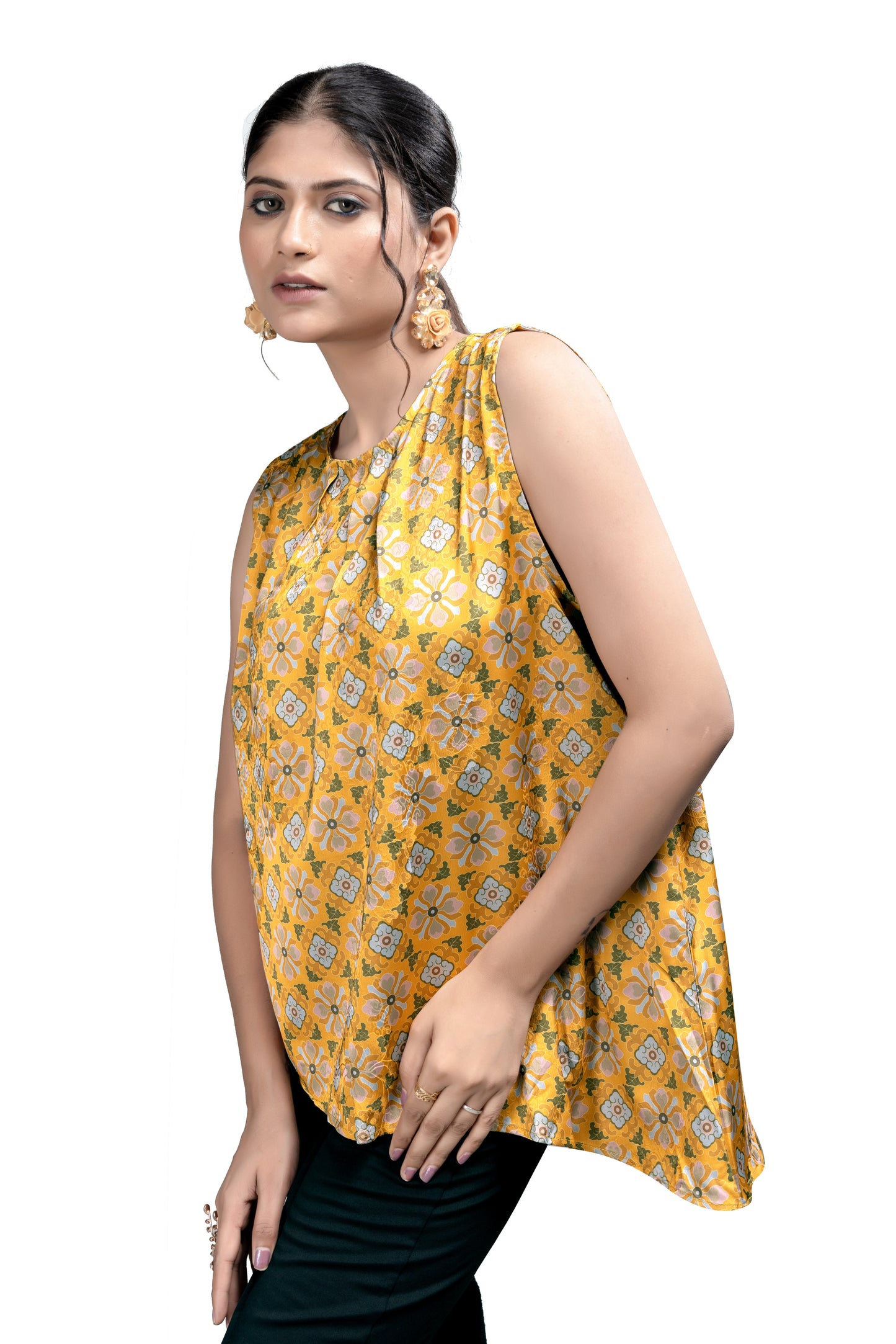 Soft Satin Digital Print Coloured Women Top