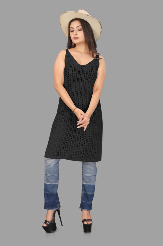 Boho Crochet Knit Sleeveless Tunic Top