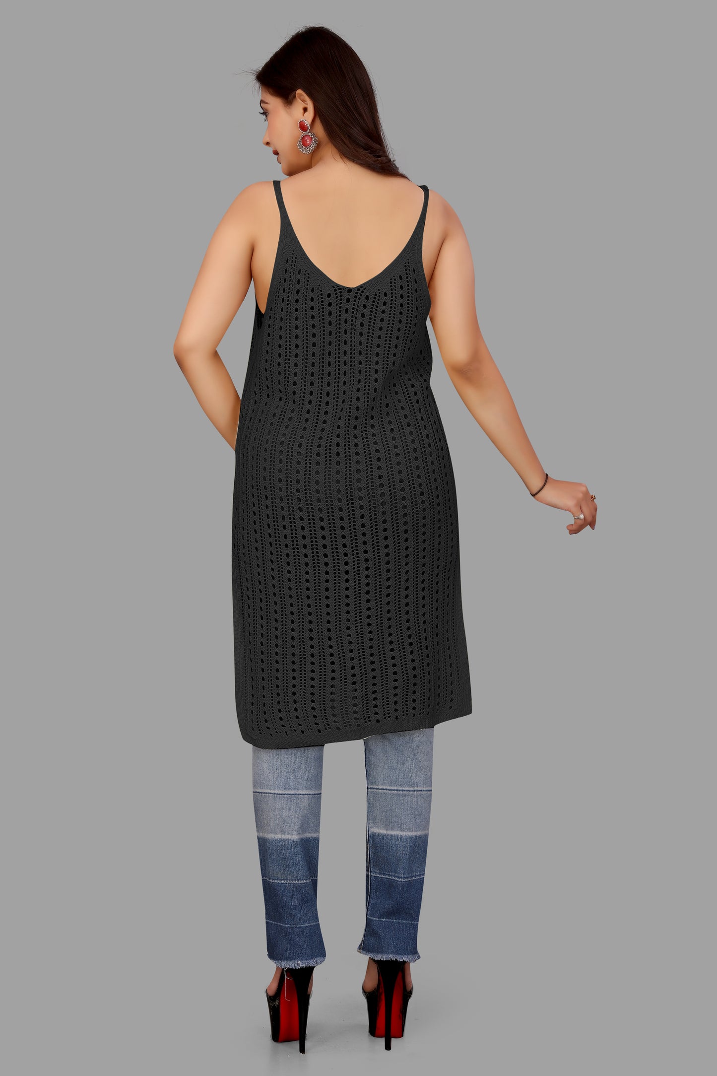 Boho Crochet Knit Sleeveless Tunic Top