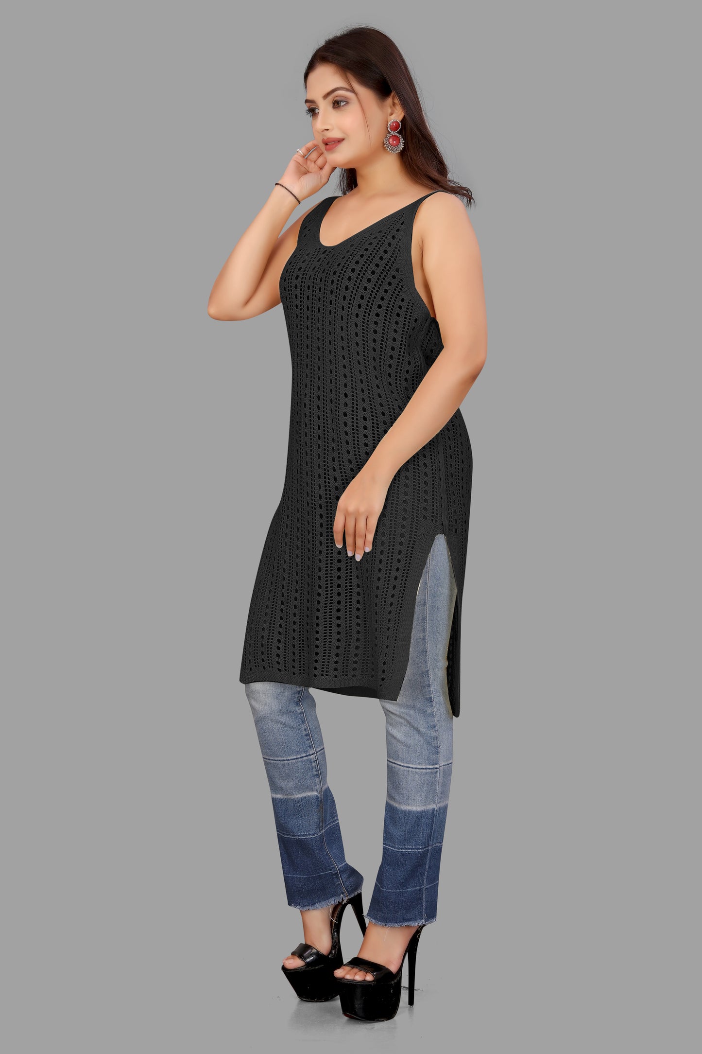 Boho Crochet Knit Sleeveless Tunic Top
