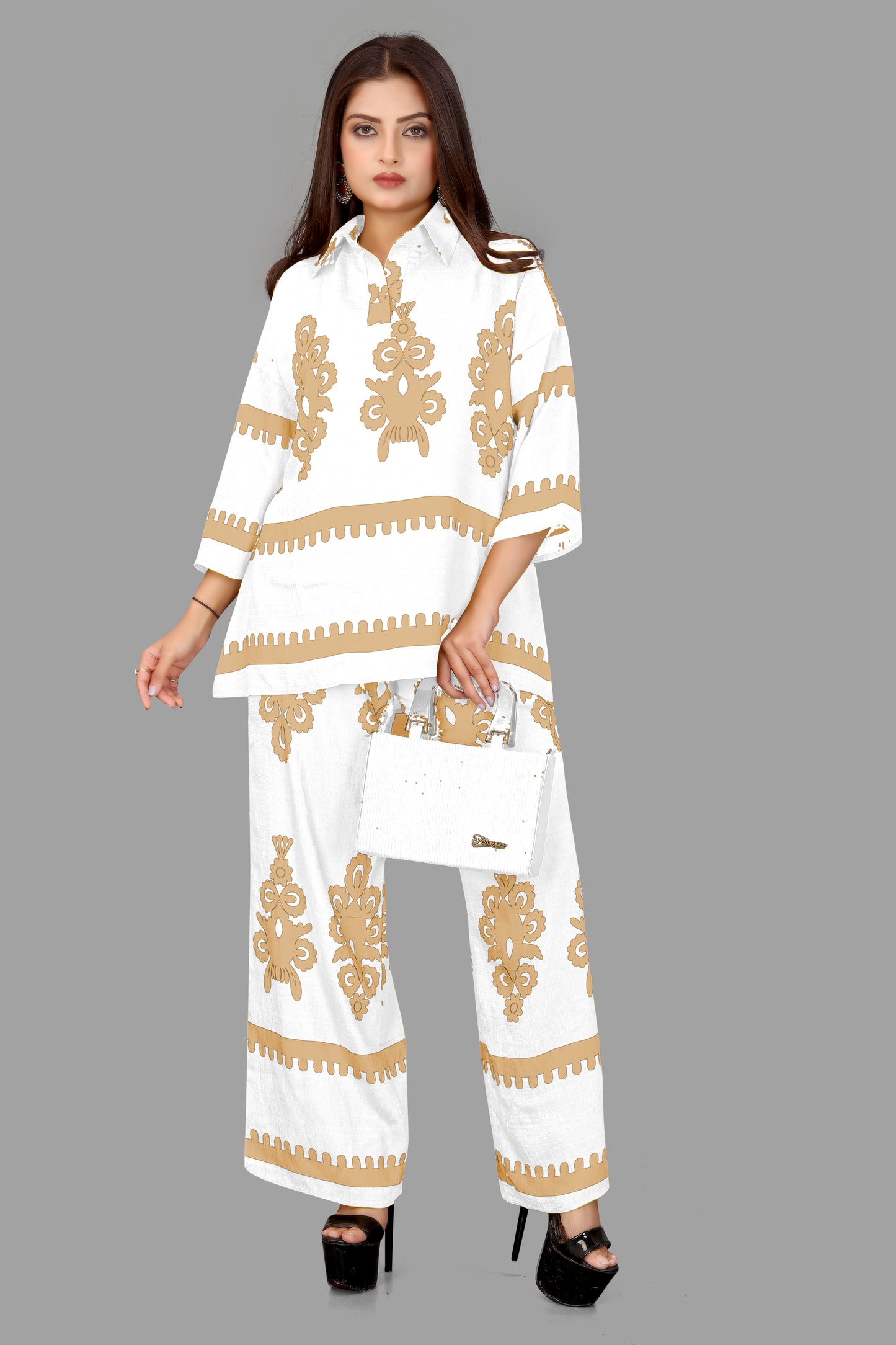 Women's Printed Co-ord Set - Oversized Top & Palazzo Pants
