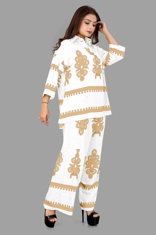 Women's Printed Co-ord Set - Oversized Top & Palazzo Pants