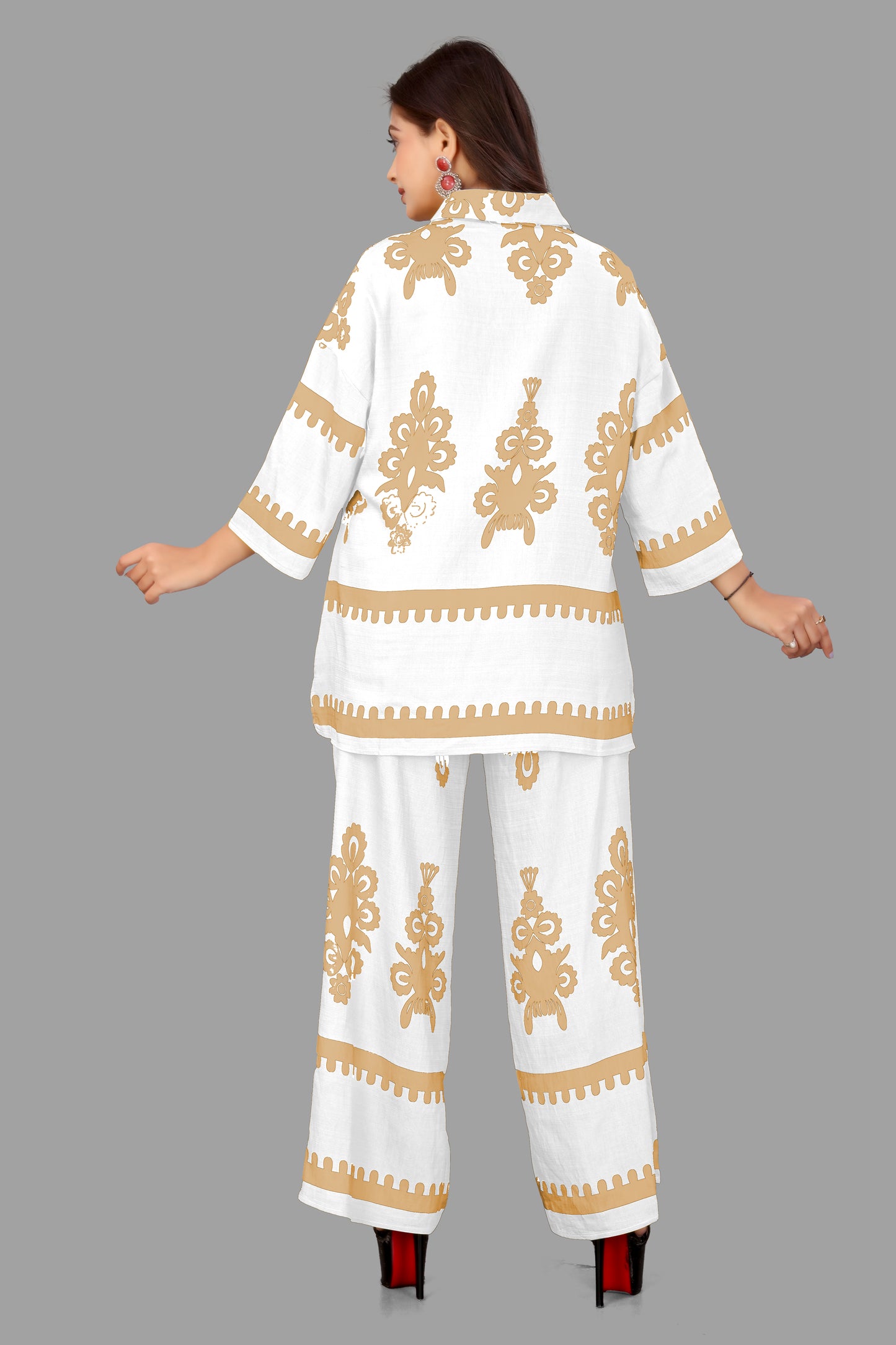 Women's Printed Co-ord Set - Oversized Top & Palazzo Pants