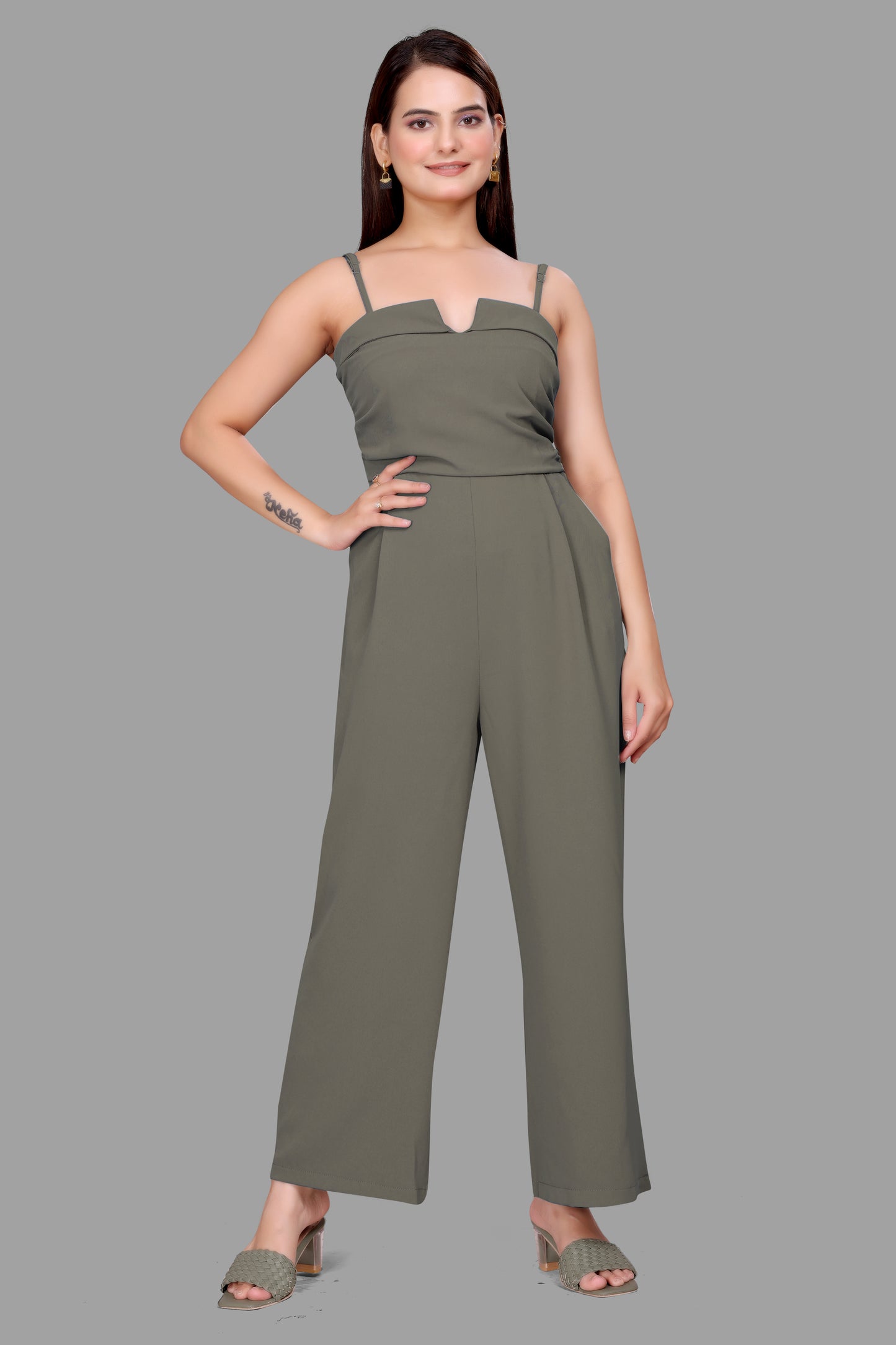 Women's Wide Leg Jumpsuit with Shoulder Straps – Elegant One-Piece Outfit