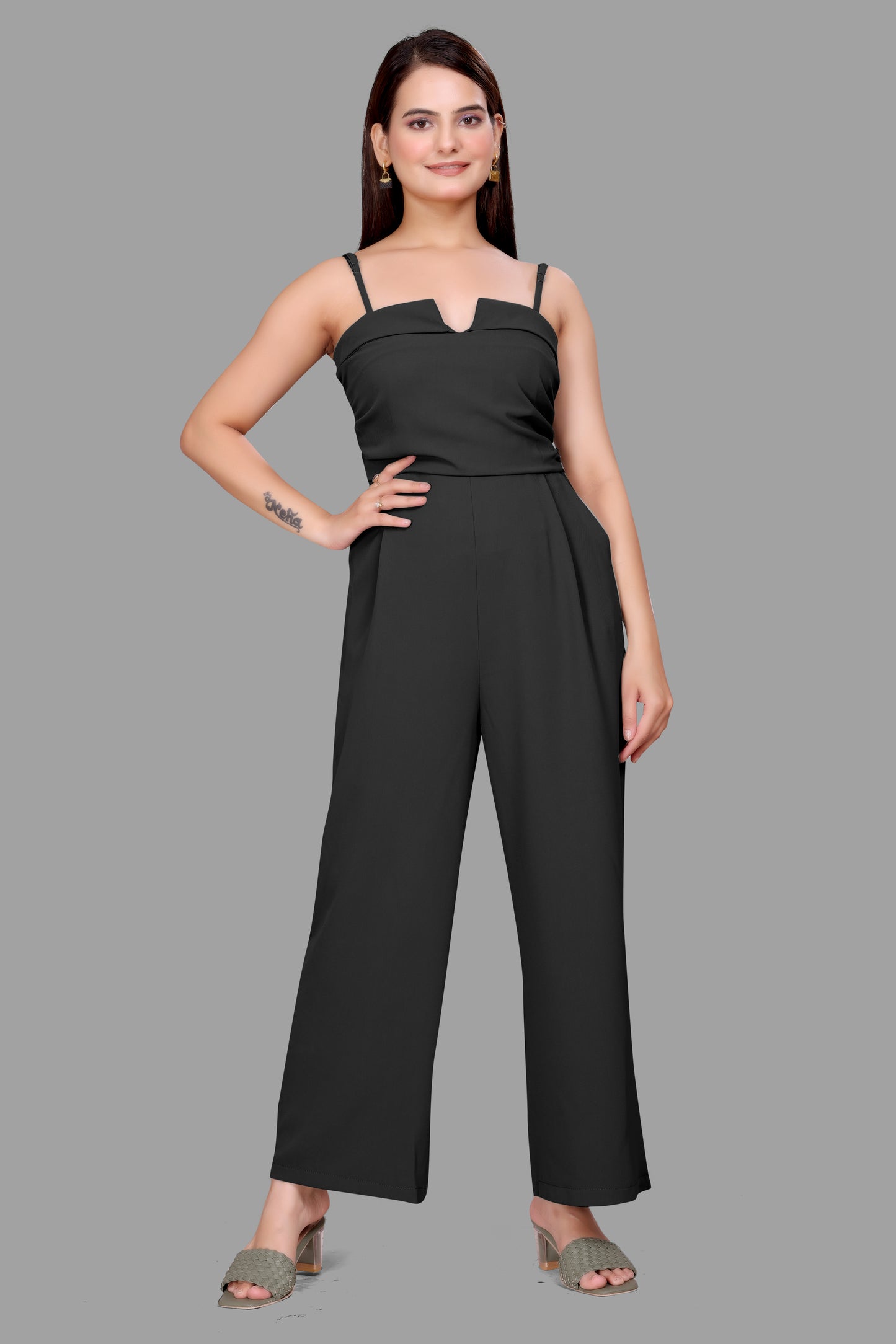 Women's Wide Leg Jumpsuit with Shoulder Straps – Elegant One-Piece Outfit
