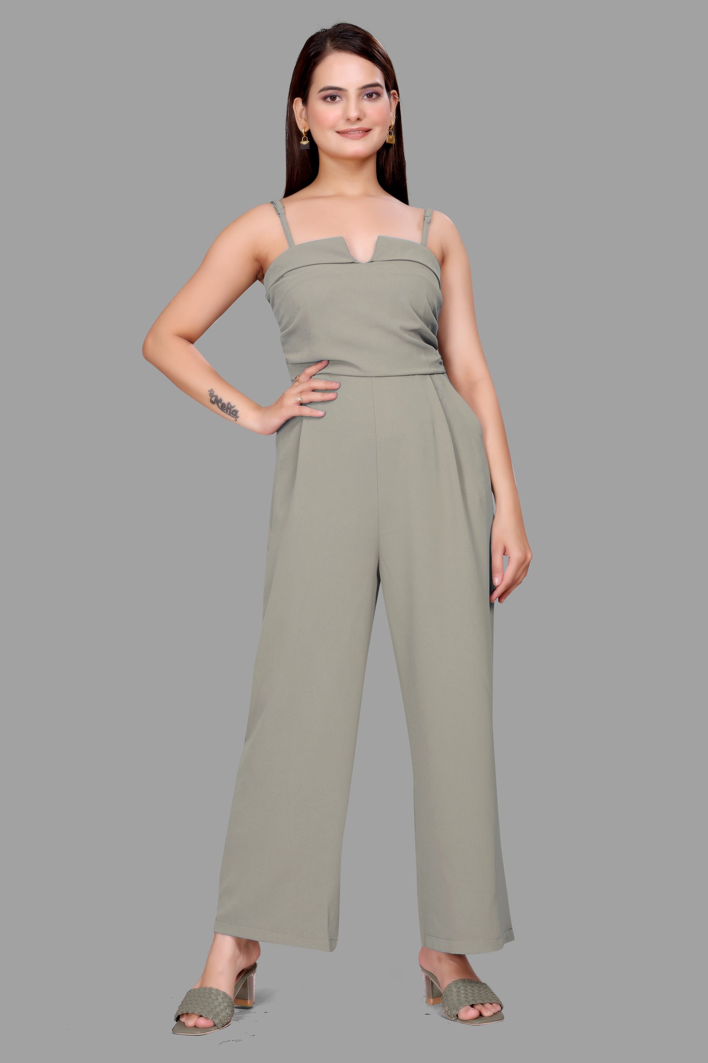 Women's Wide Leg Jumpsuit with Shoulder Straps – Elegant One-Piece Outfit
