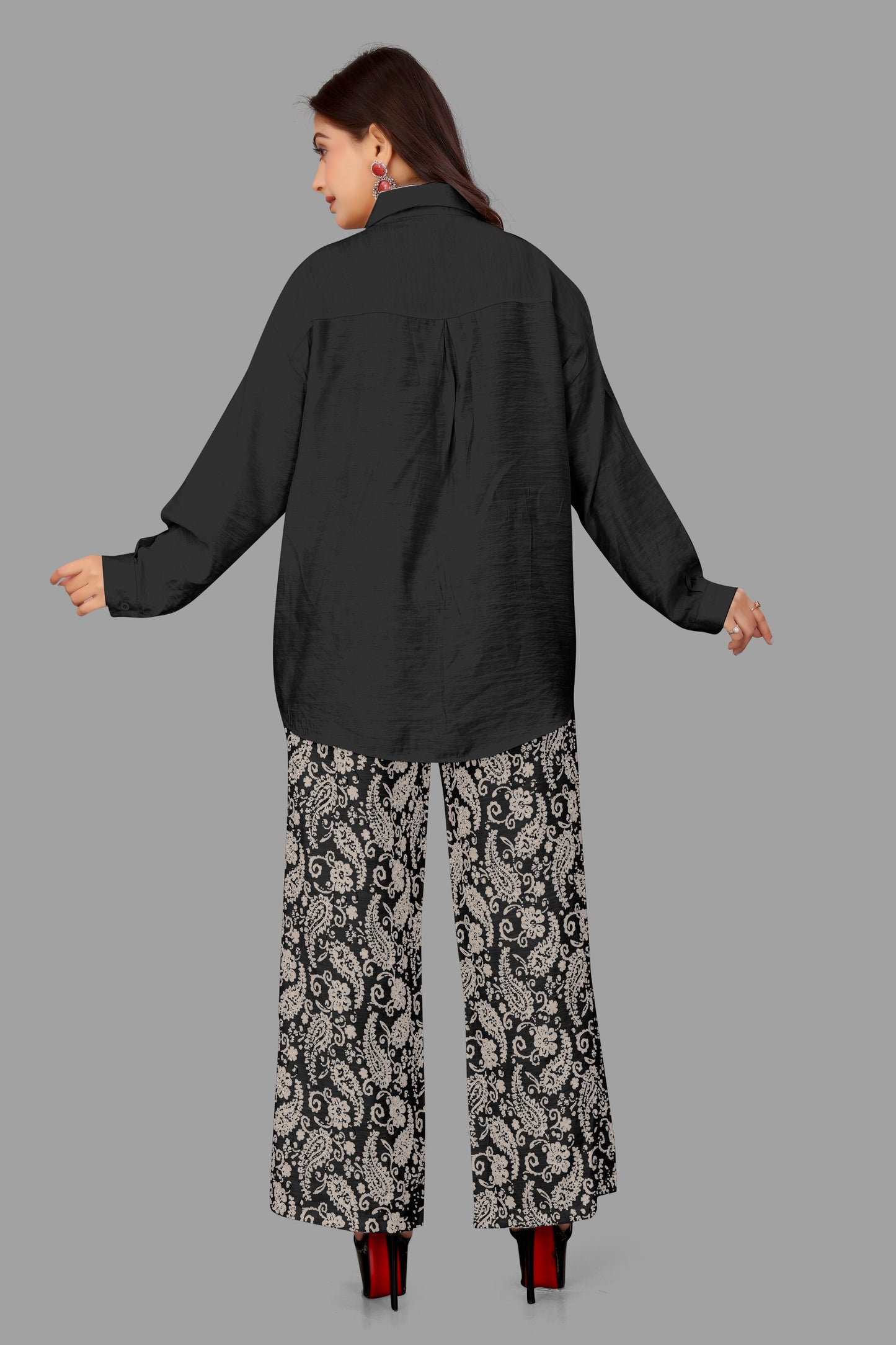 Digital Block Print 3-Piece Co-ord Set - Shirt, Vest & Palazzo Pants