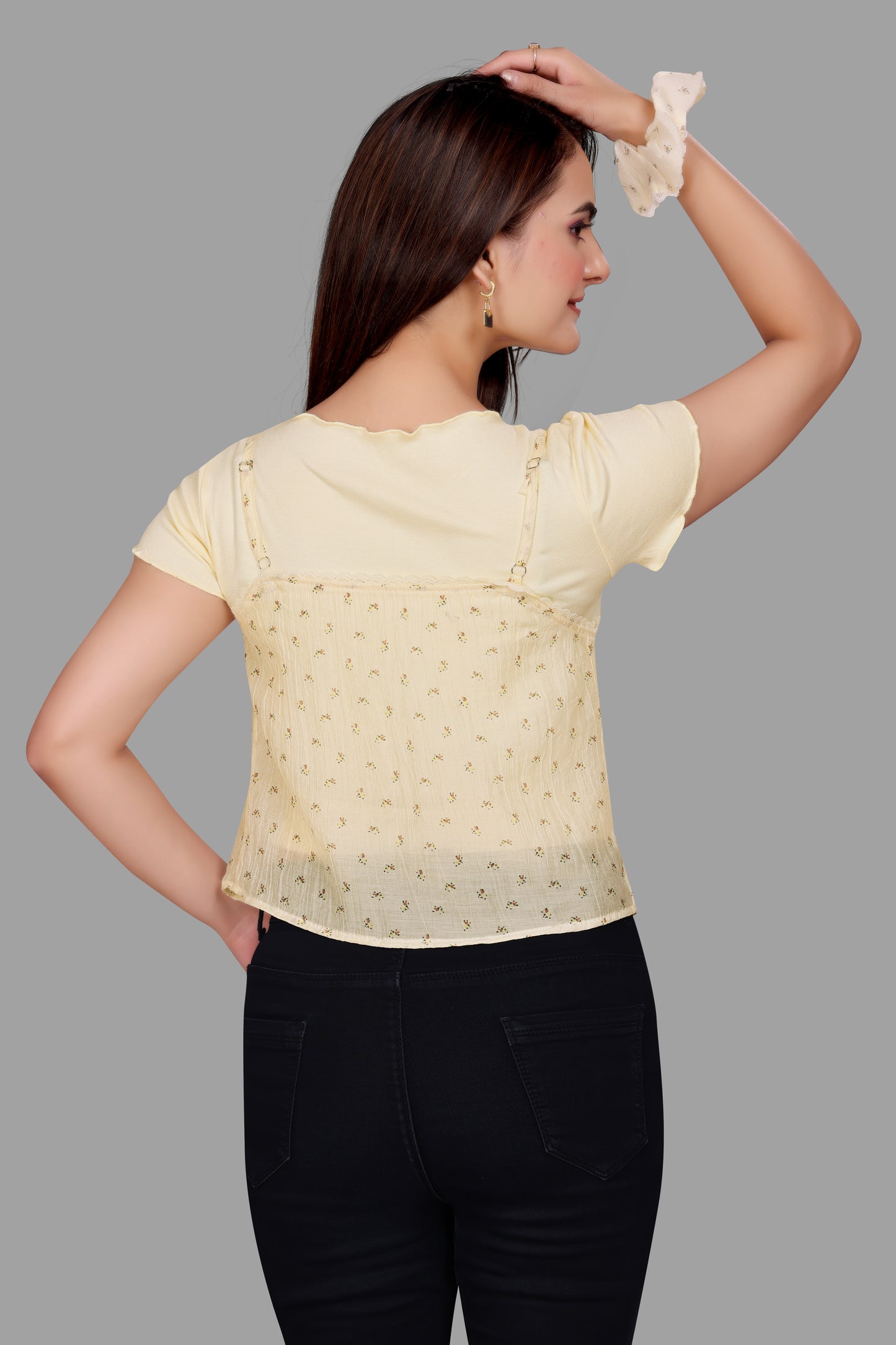Women's Floral Overlay Tie-Front Top