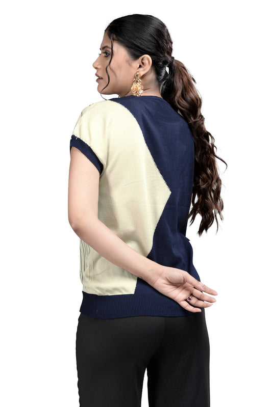 Women's Stylish Two-Tone Knit Soft Jute with Embroidered Starburst Design