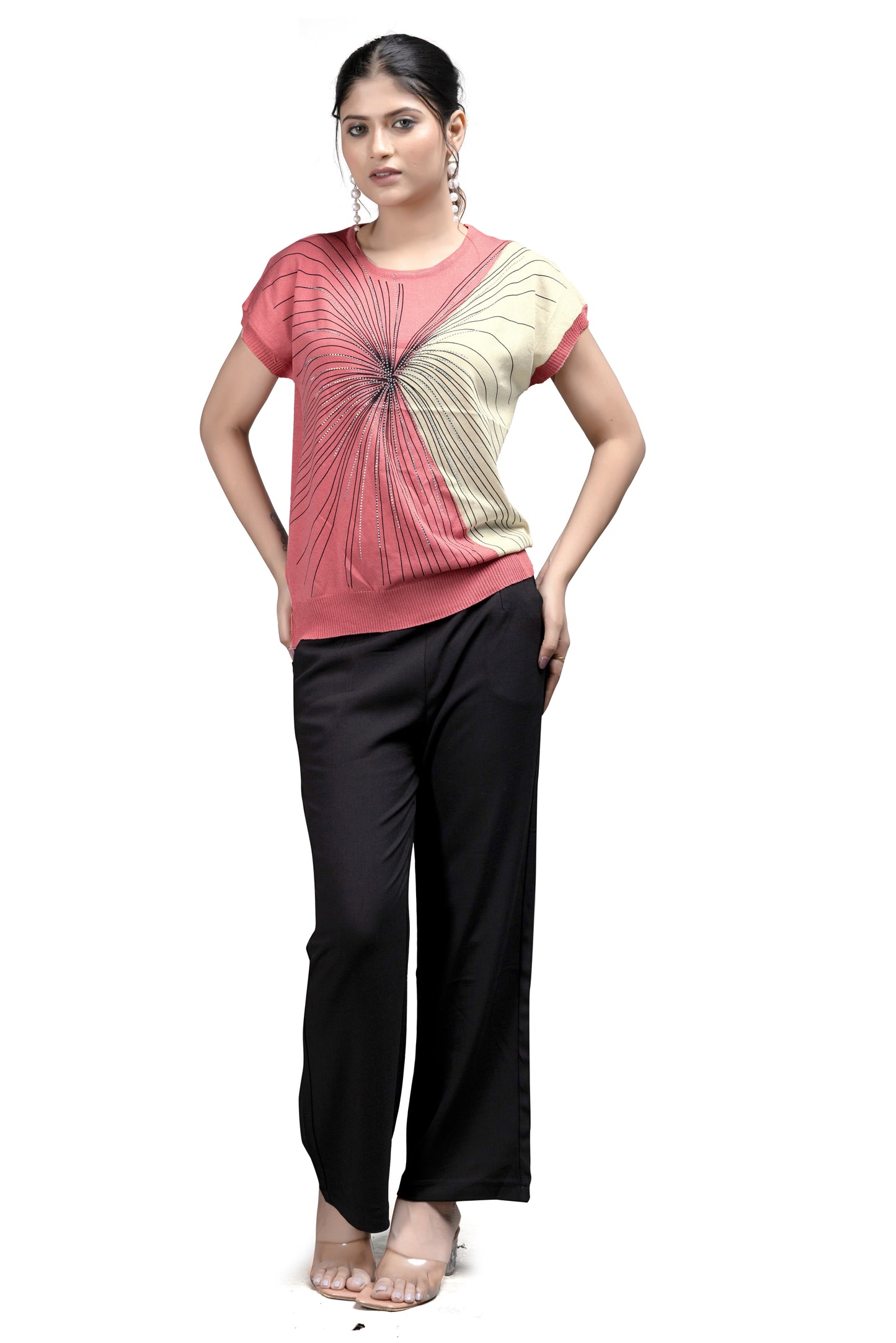 Women's Stylish Two-Tone Knit Soft Jute with Embroidered Starburst Design