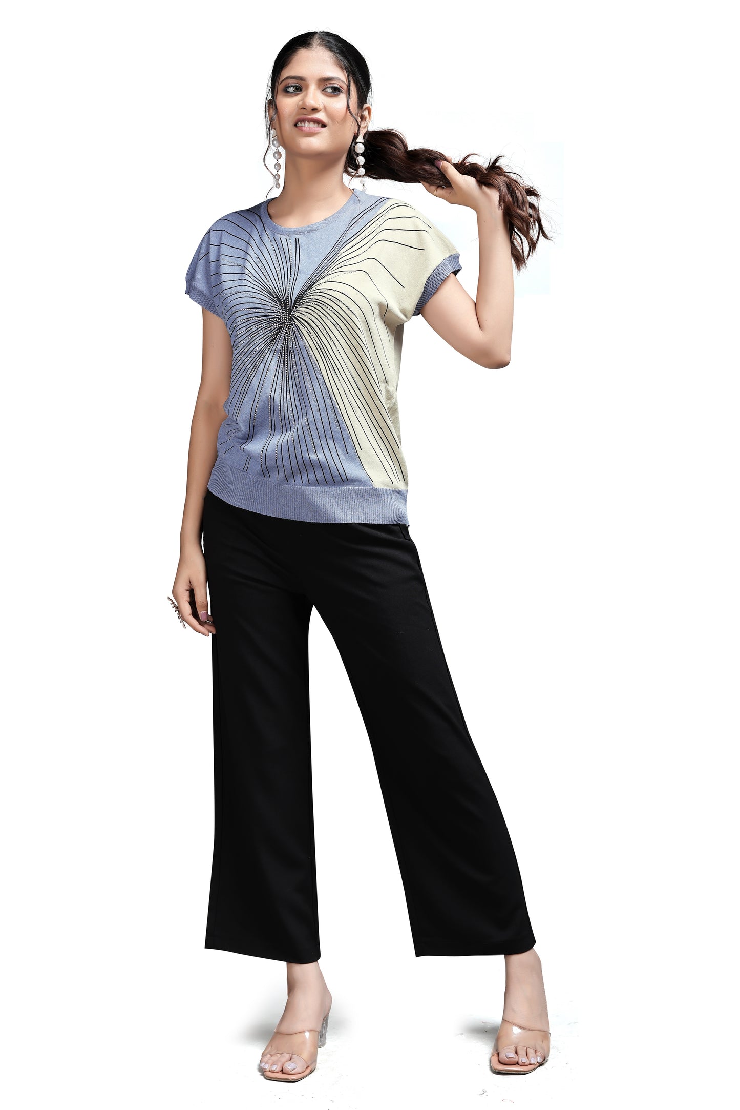 Women's Stylish Two-Tone Knit Soft Jute with Embroidered Starburst Design