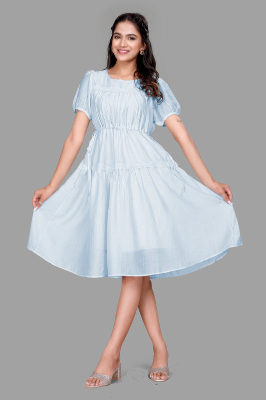 Women's Tiered Summer Dress - Puff Sleeve Short One Piece