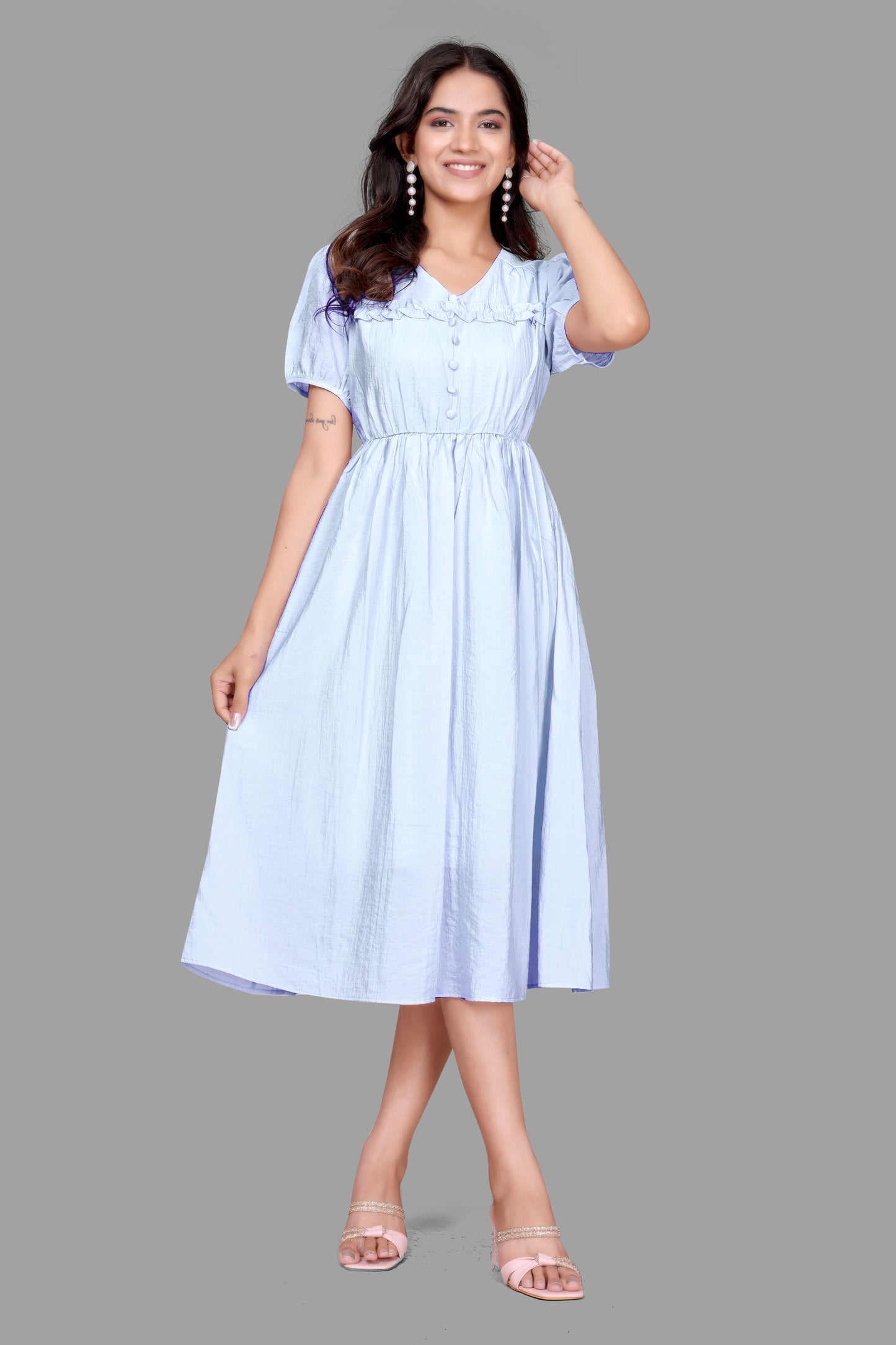 Women's Puff Sleeve Flared Frock