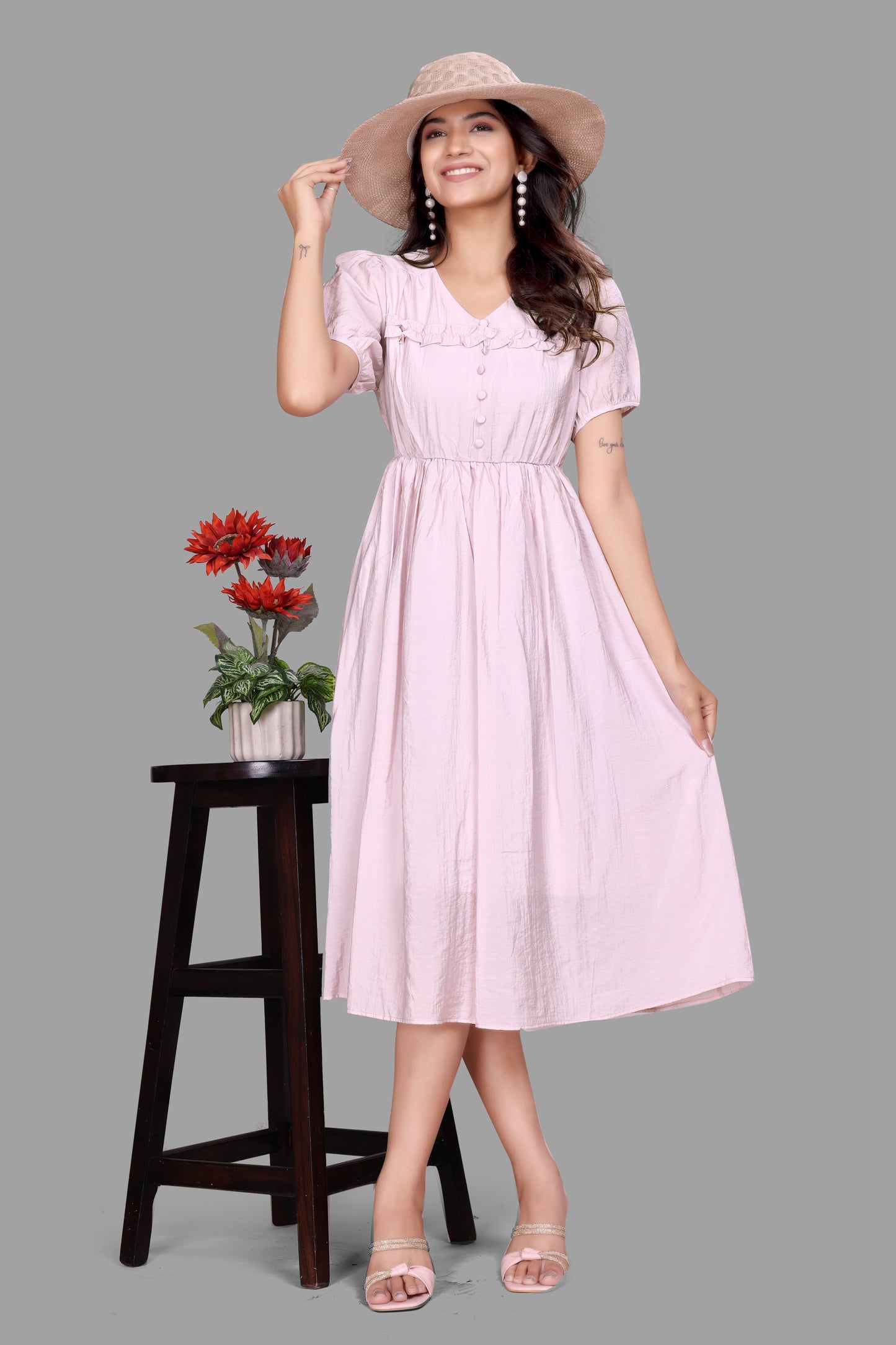 Women's Puff Sleeve Flared Frock