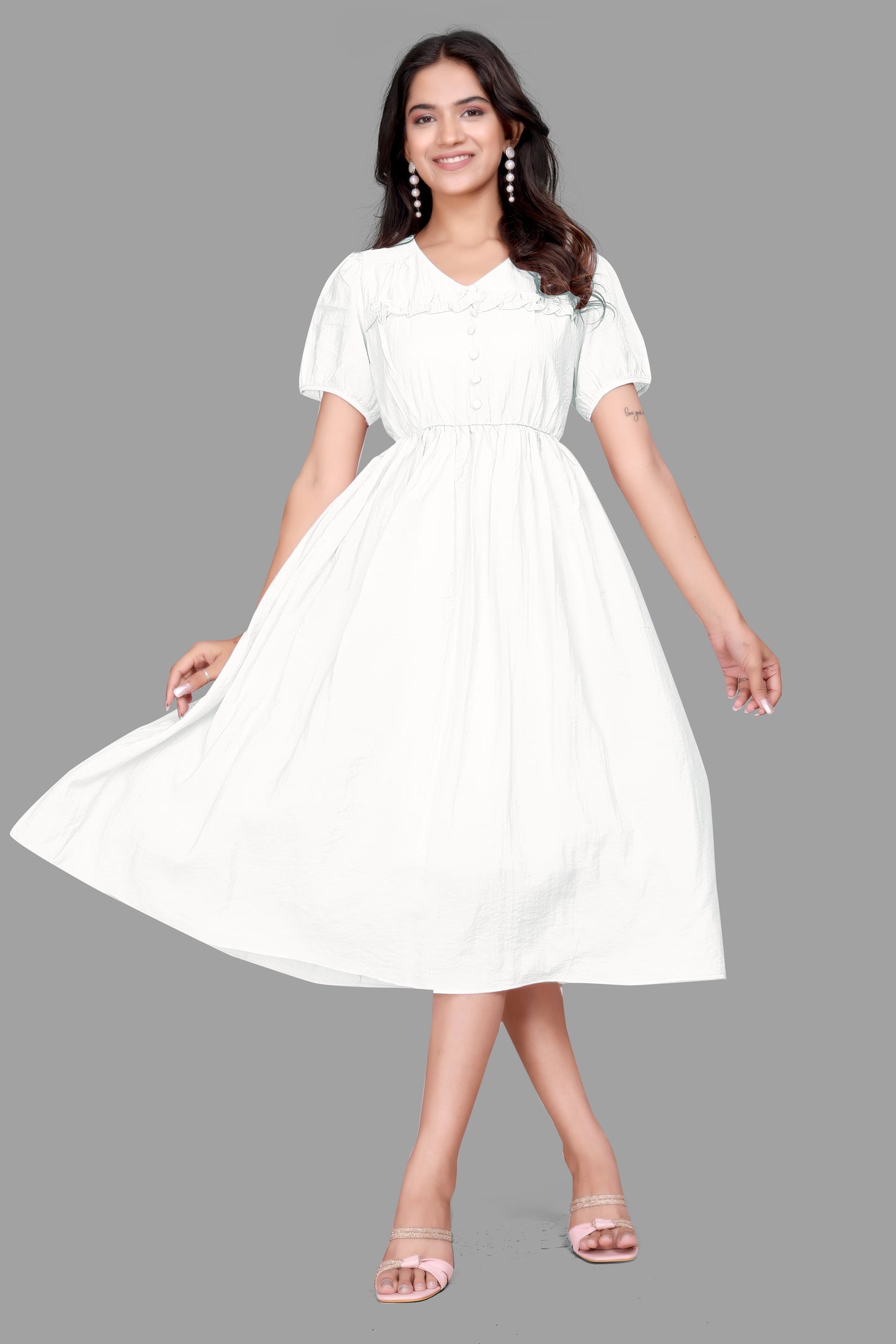 Women's Puff Sleeve Flared Frock