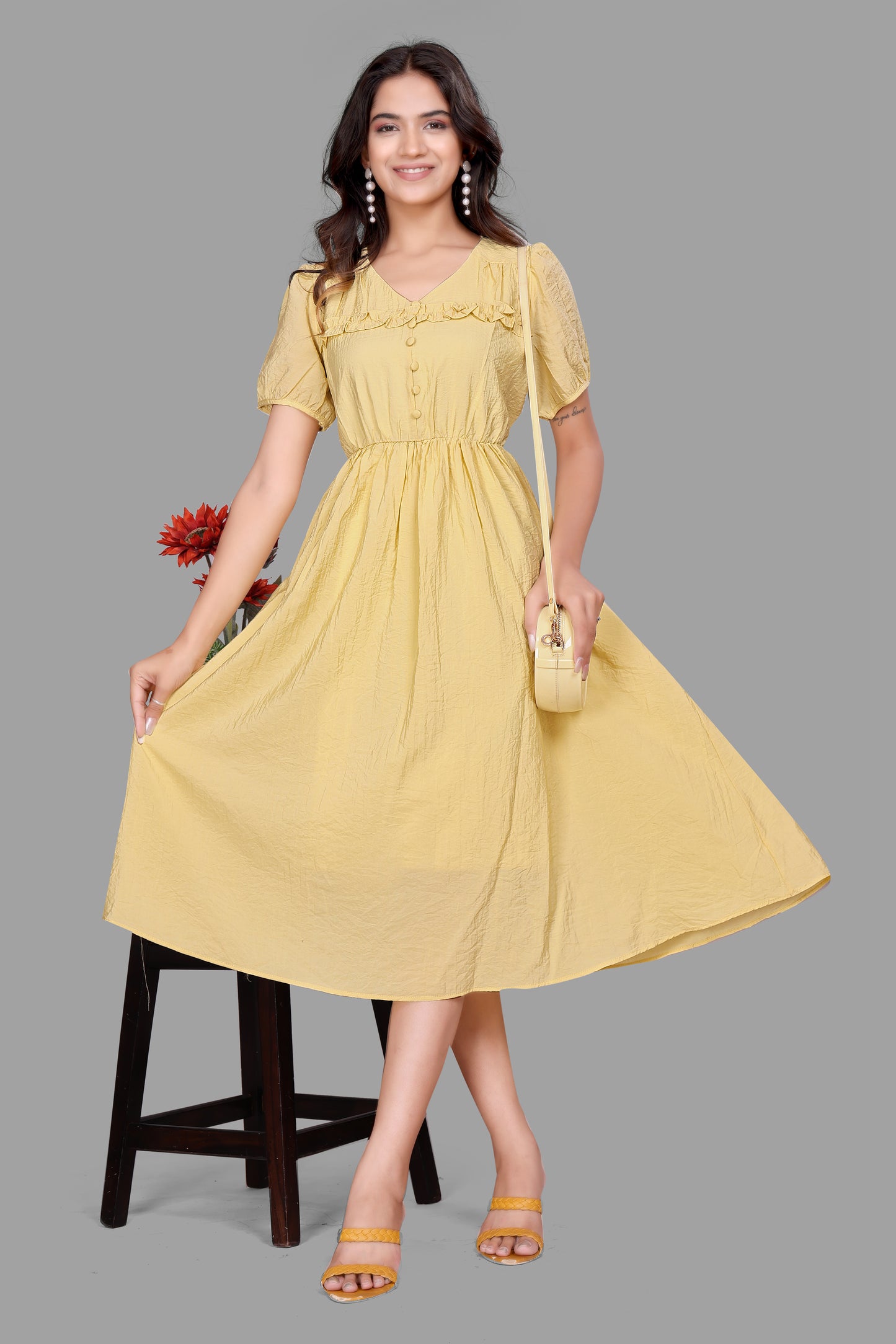Women's Puff Sleeve Flared Frock