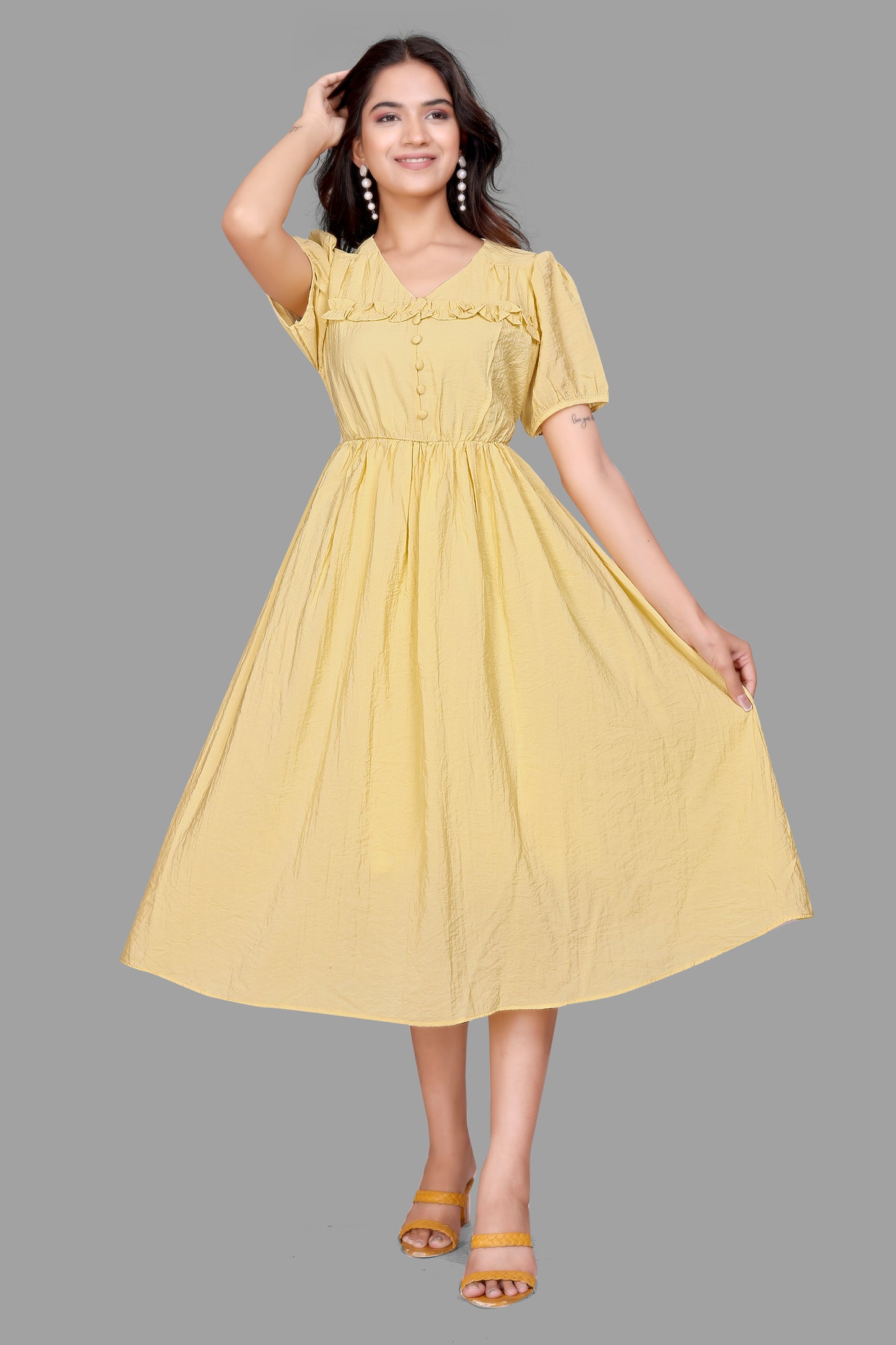Women's Puff Sleeve Flared Frock