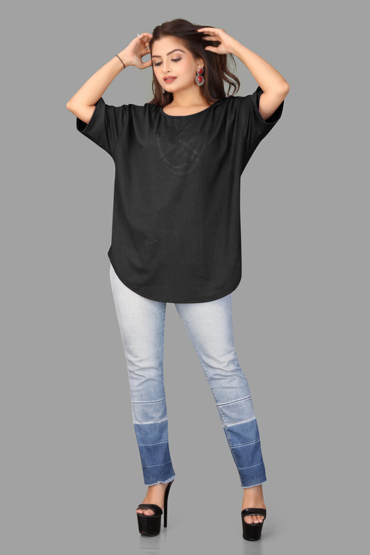 Women's Casual Batwing Top with Criss-Cross Back Detail