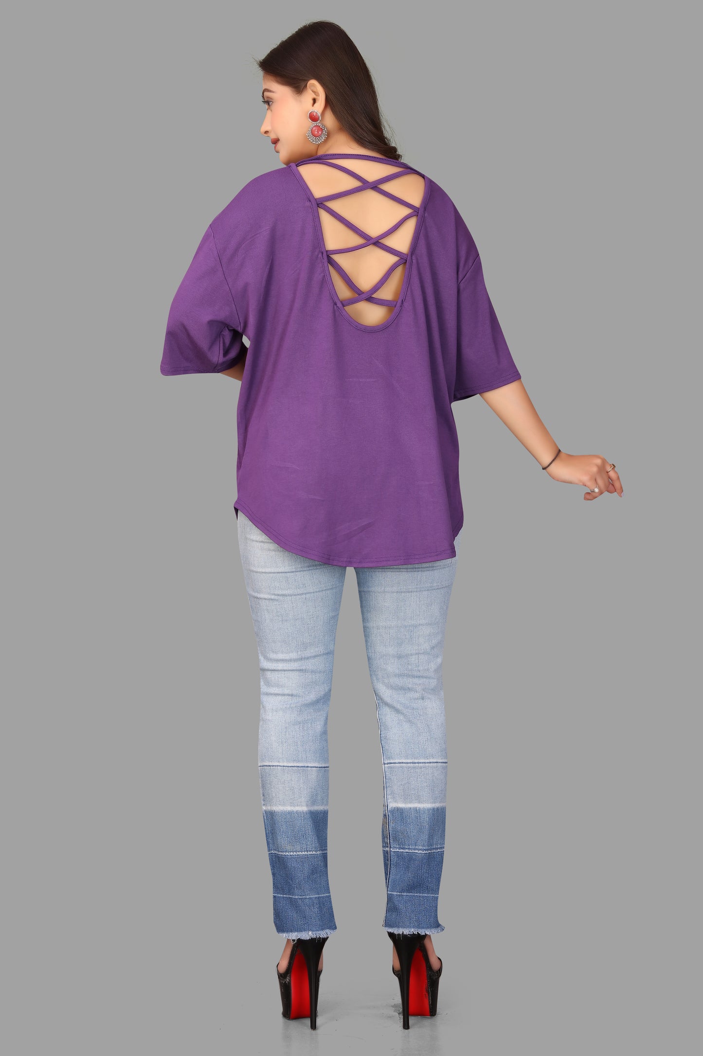 Women's Casual Batwing Top with Criss-Cross Back Detail