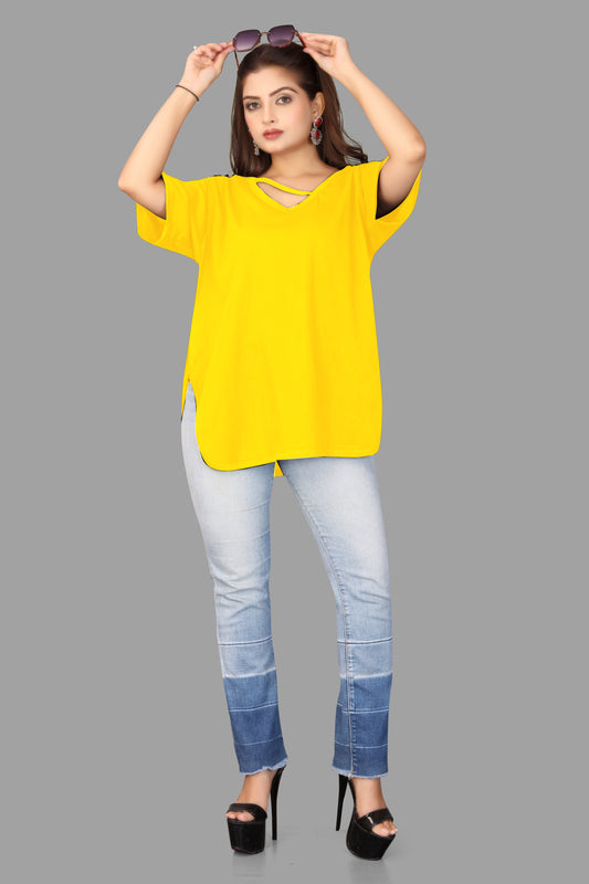 Women's V-Neck Casual T-Shirt with Cut-Out Detail - Oversized Dolman Top