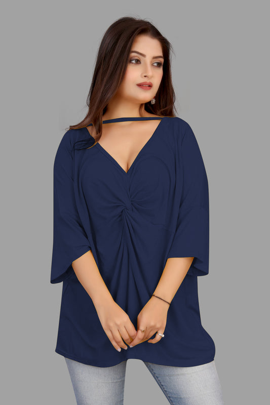 Women's Deep V-Neck Twisted Front Top