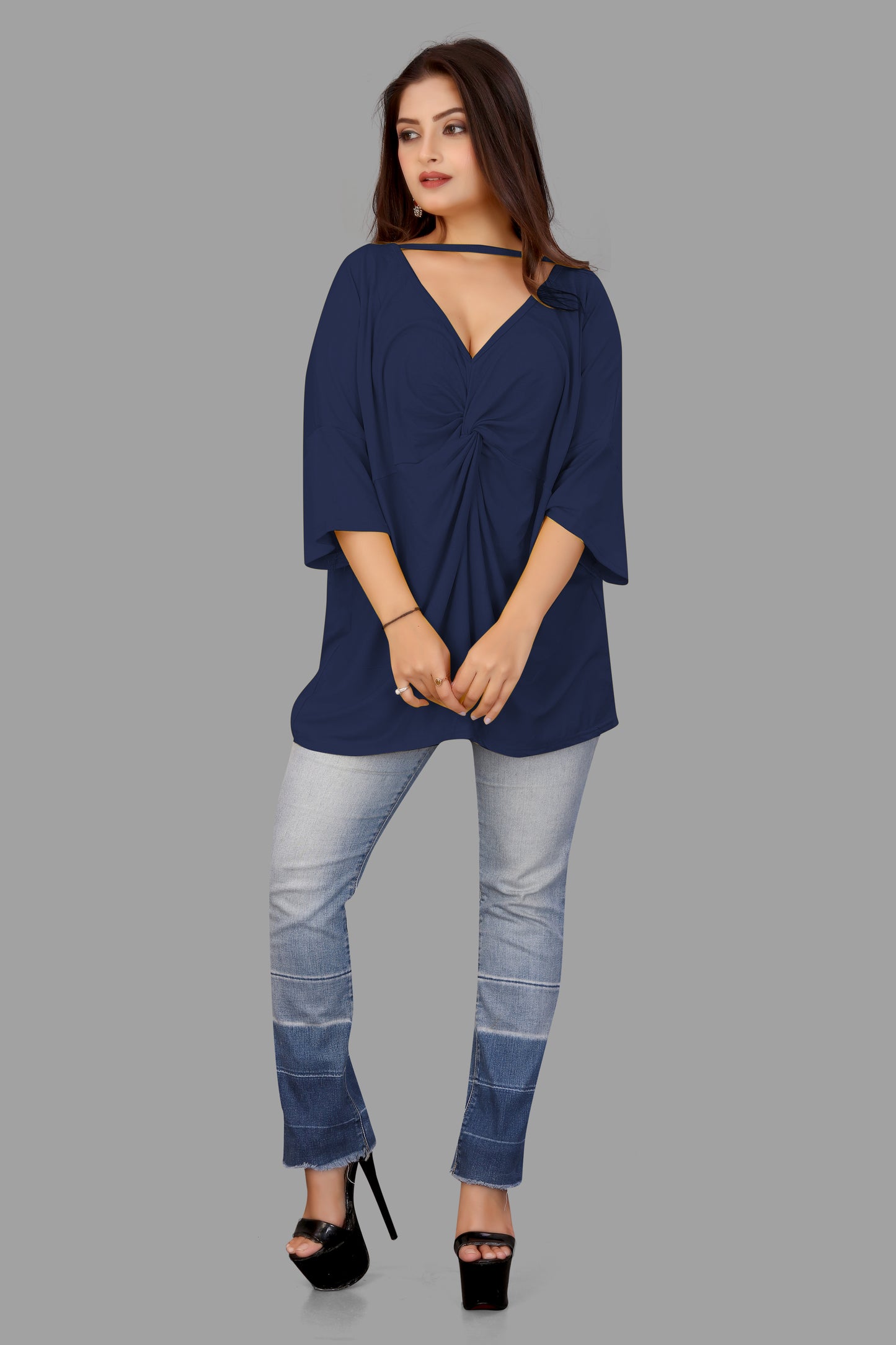 Women's Deep V-Neck Twisted Front Top