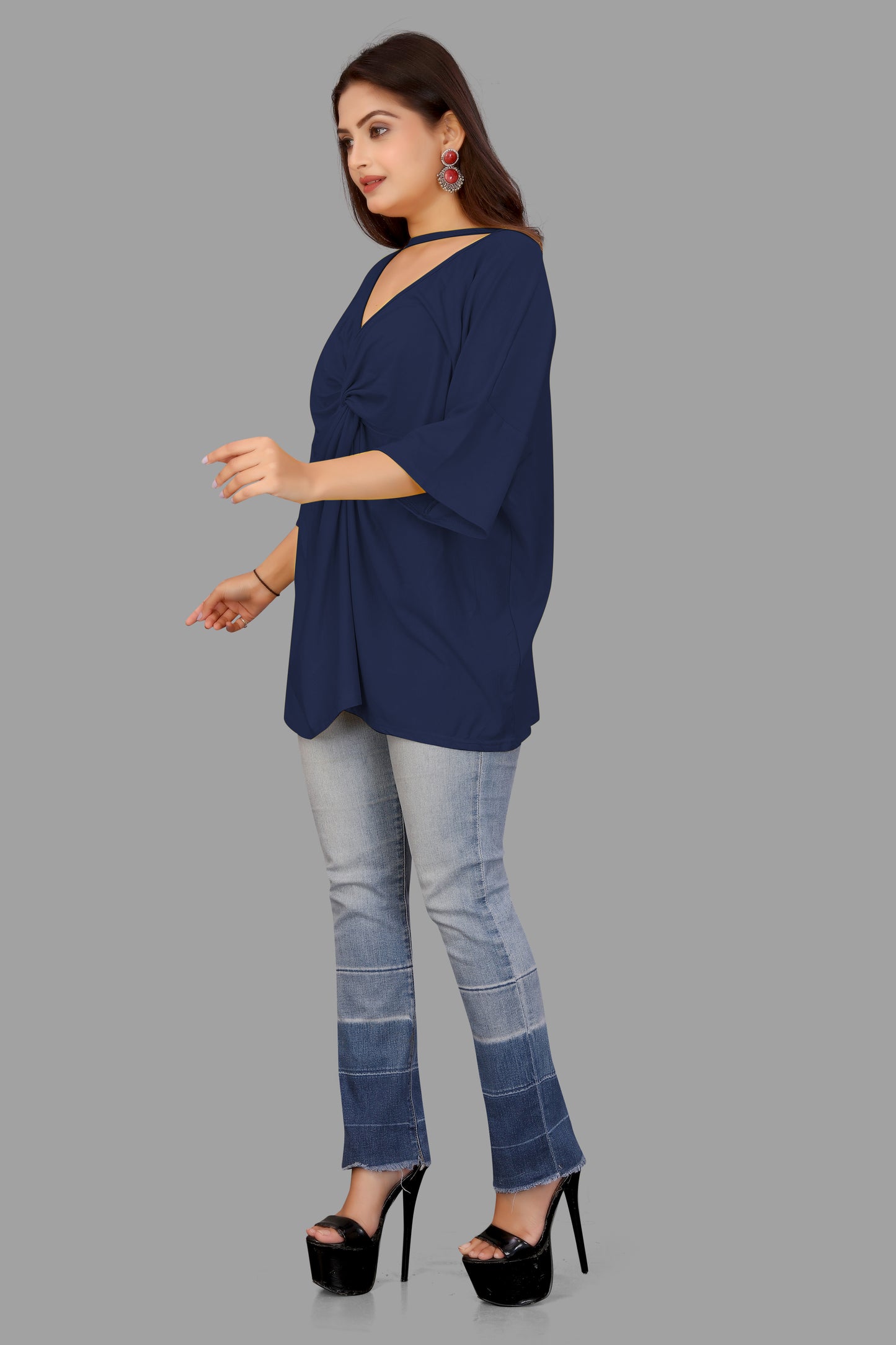 Women's Deep V-Neck Twisted Front Top