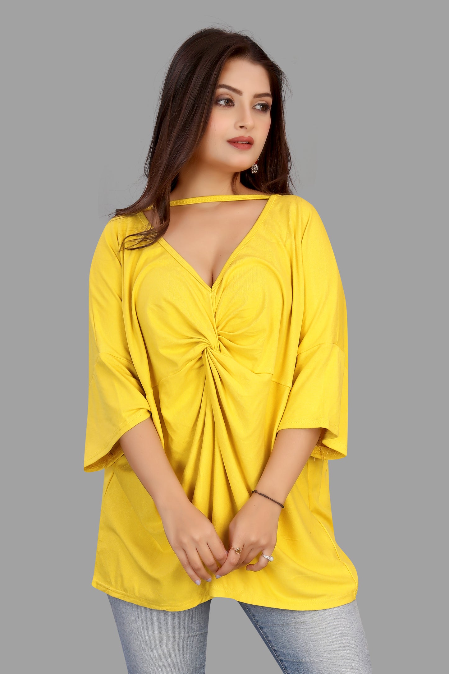 Women's Deep V-Neck Twisted Front Top