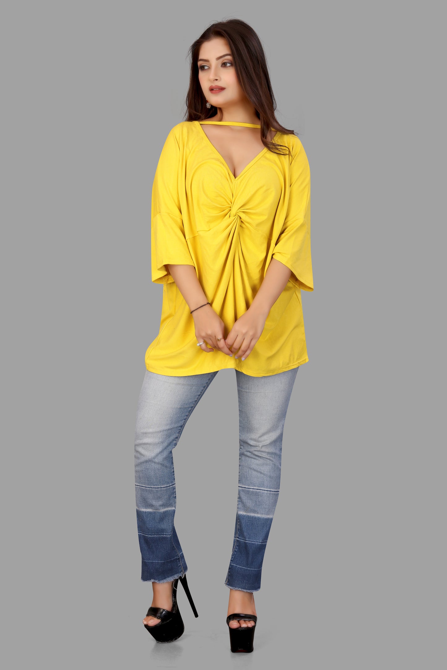Women's Deep V-Neck Twisted Front Top