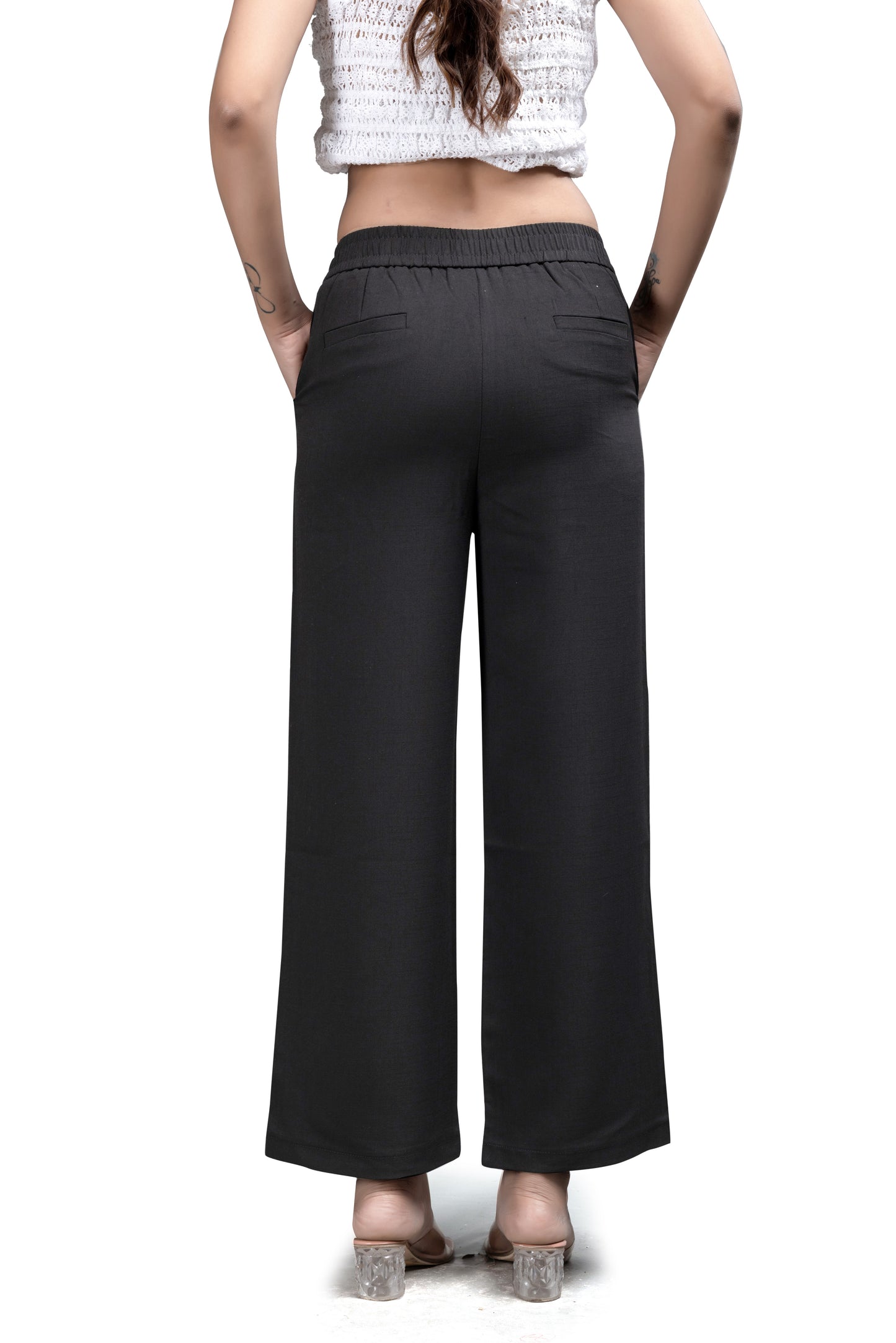 High-Waist Wide-Leg Trousers with Buckle Detail