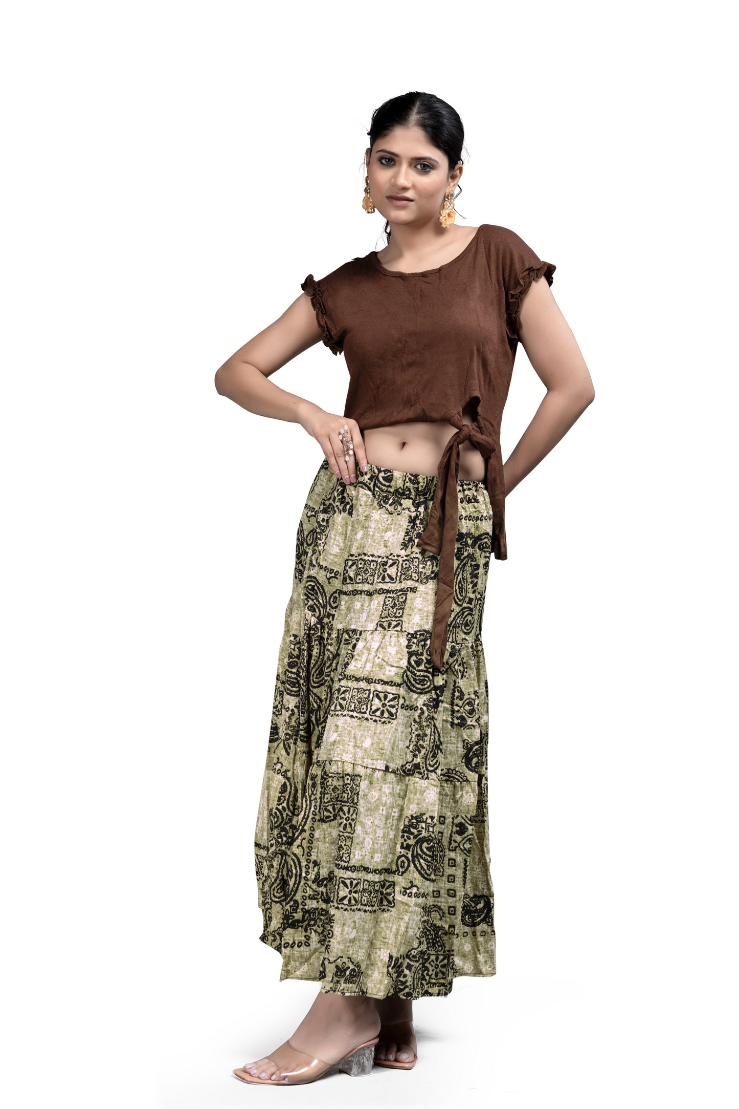 Printed Blue Skirt and White Top Co-ord Set
