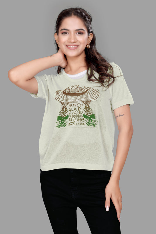 Women’s Casual Graphic Cotton T-Shirt – Nature-Inspired Printed Tee