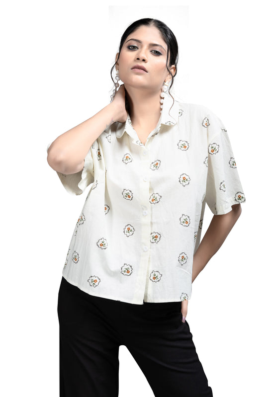 Playful Cherry Print White Casual Shirt