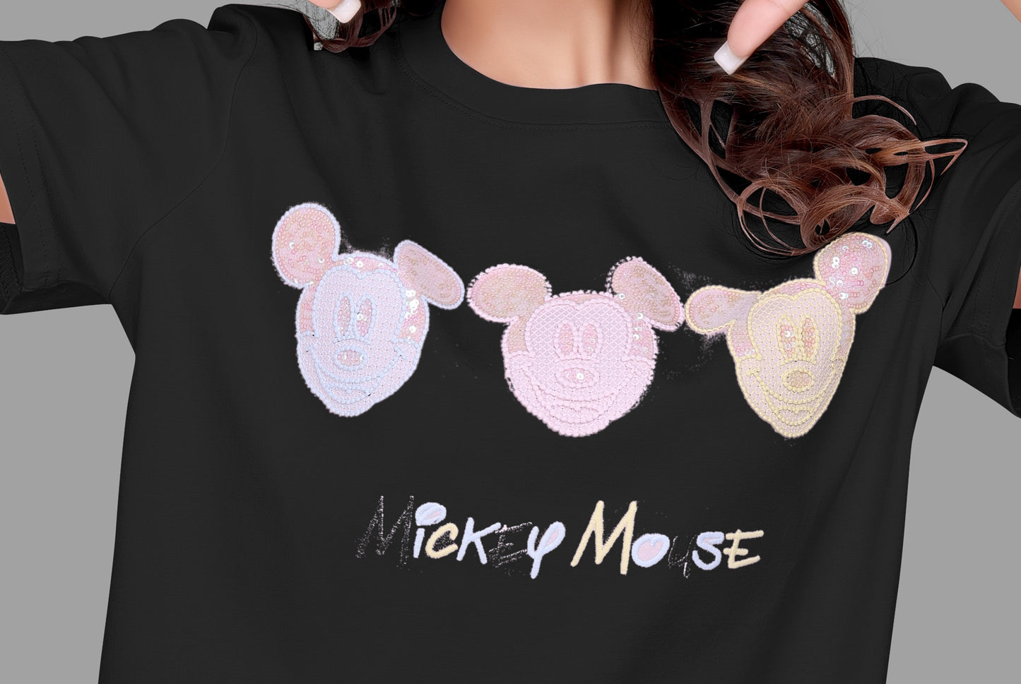 Dazzling Mickey Mouse Sequence Work Oversized T-Shirt for Women
