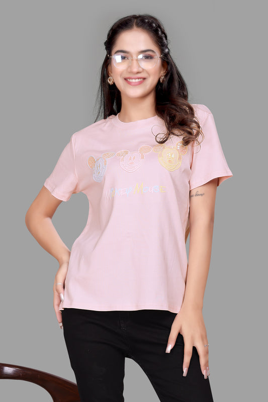 Dazzling Mickey Mouse Sequence Work Oversized T-Shirt for Women