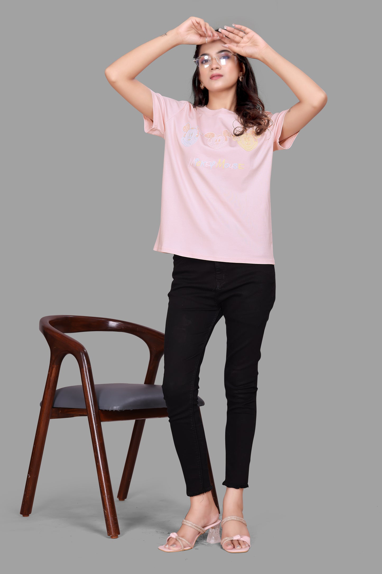 Dazzling Mickey Mouse Sequence Work Oversized T-Shirt for Women