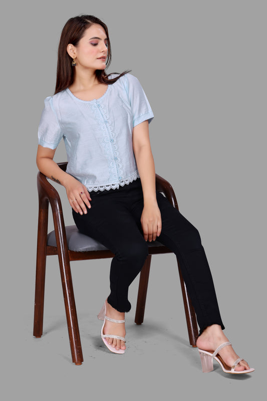 Elegant Lace Trimmed Crop Top for Women