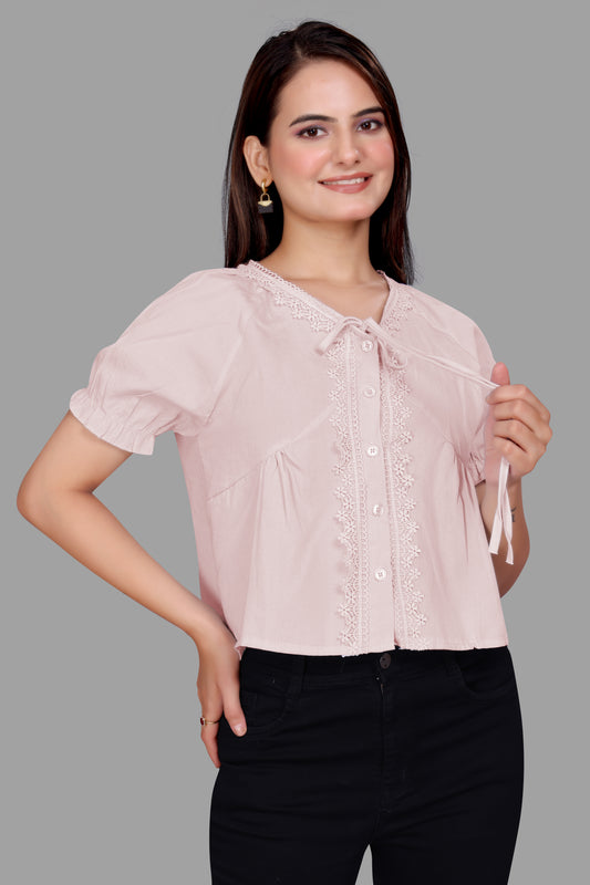 Chic Pinstripe Lace Bow Top for Women