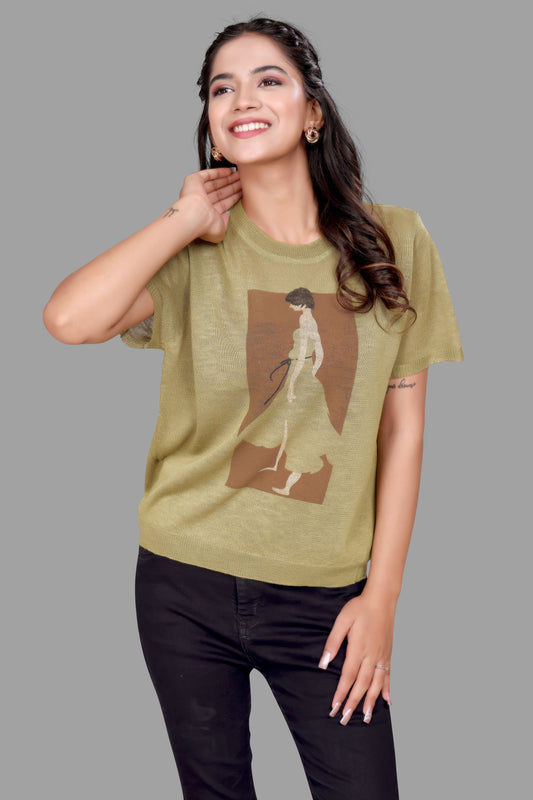 Artistic Print Knit Top for Women