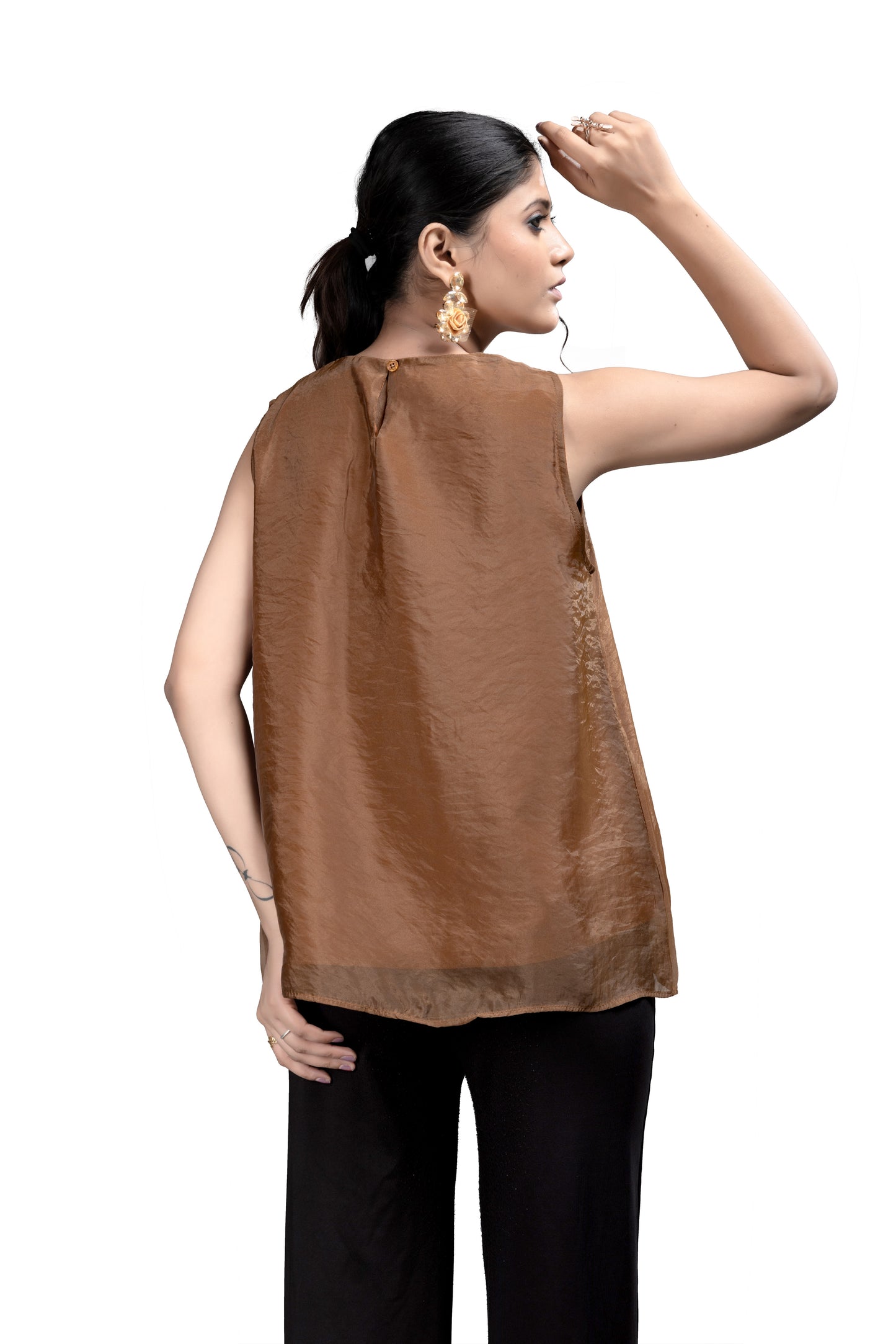 Coffee Brown Sleeveless Top with Sheen