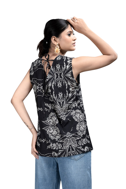 Stylish Black and White Printed Tank Top