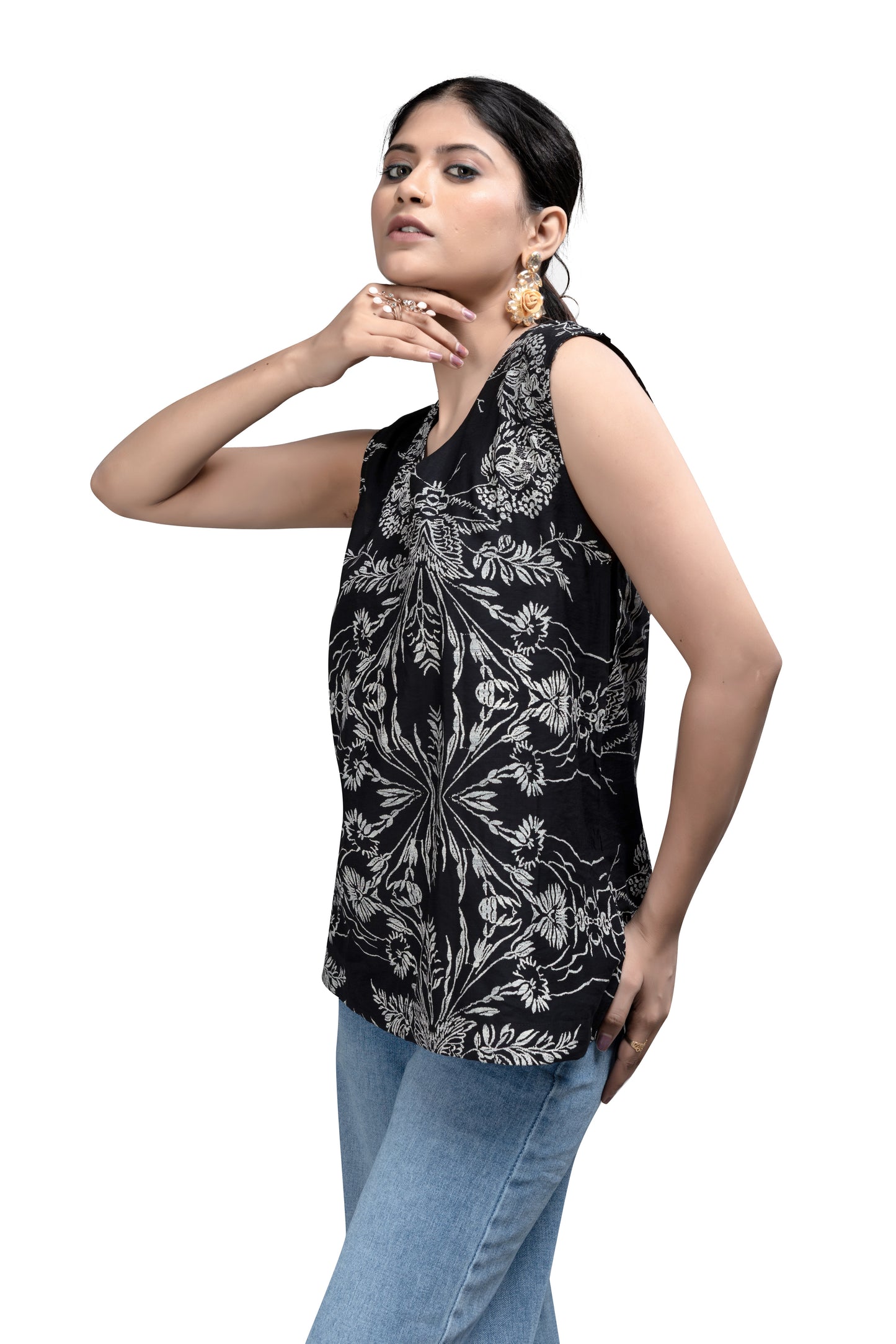 Stylish Black and White Printed Tank Top