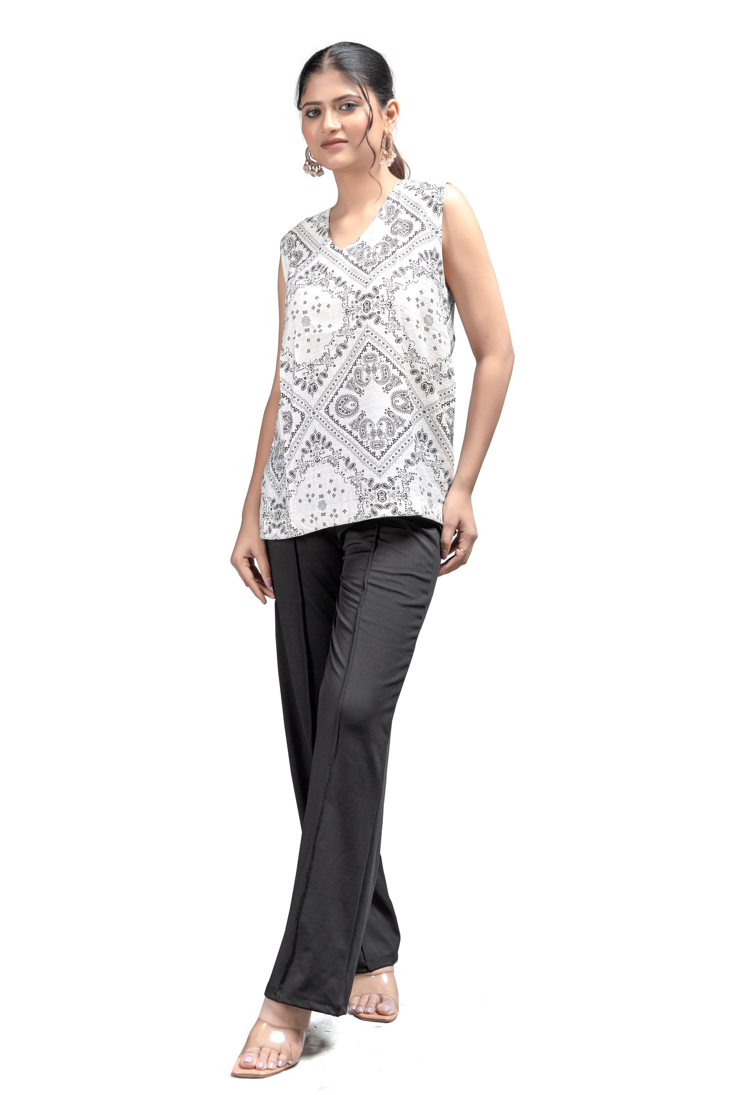 Black and White Printed Sleeveless Top