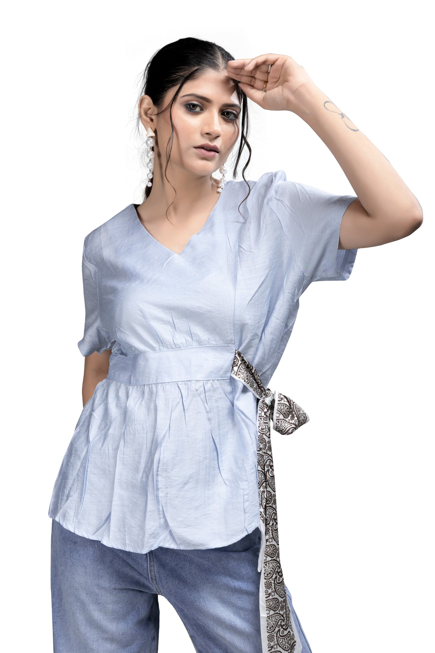 Woven Wrap-Style Peplum Top