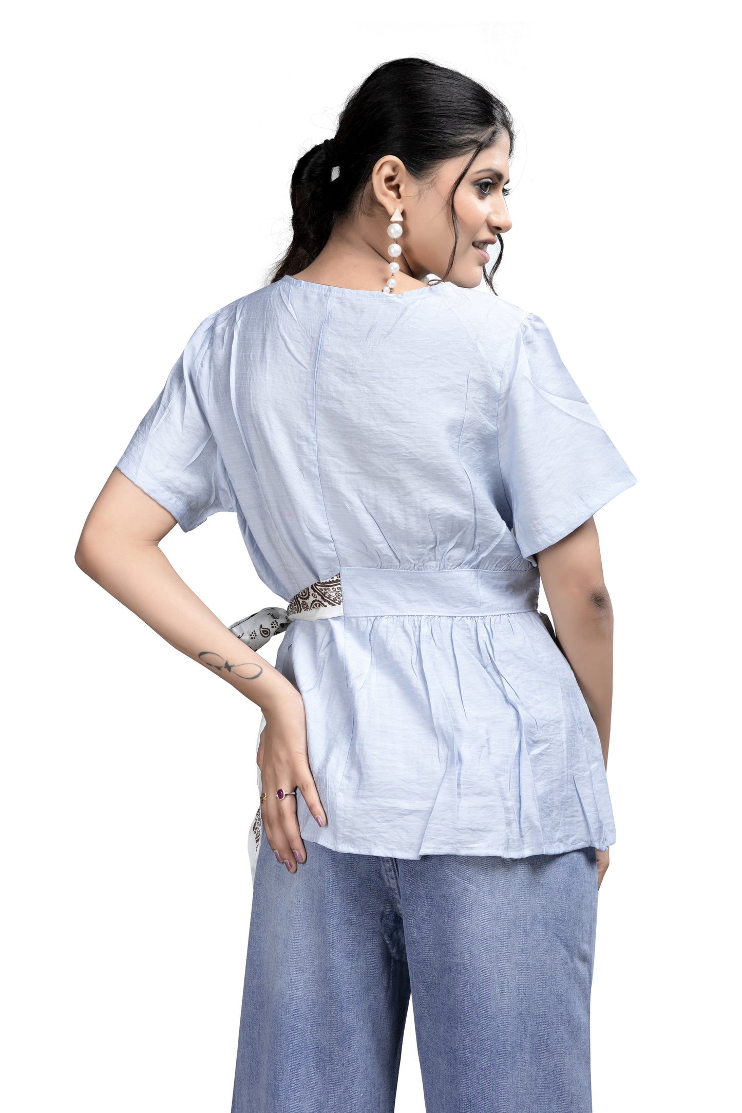 Woven Wrap-Style Peplum Top